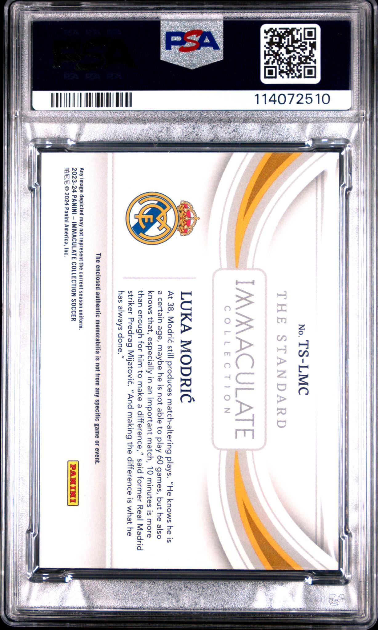 2023-24 Panini Immaculate Standard Sapphire Luka Modric #TS-LMC Patch /25 PSA 10