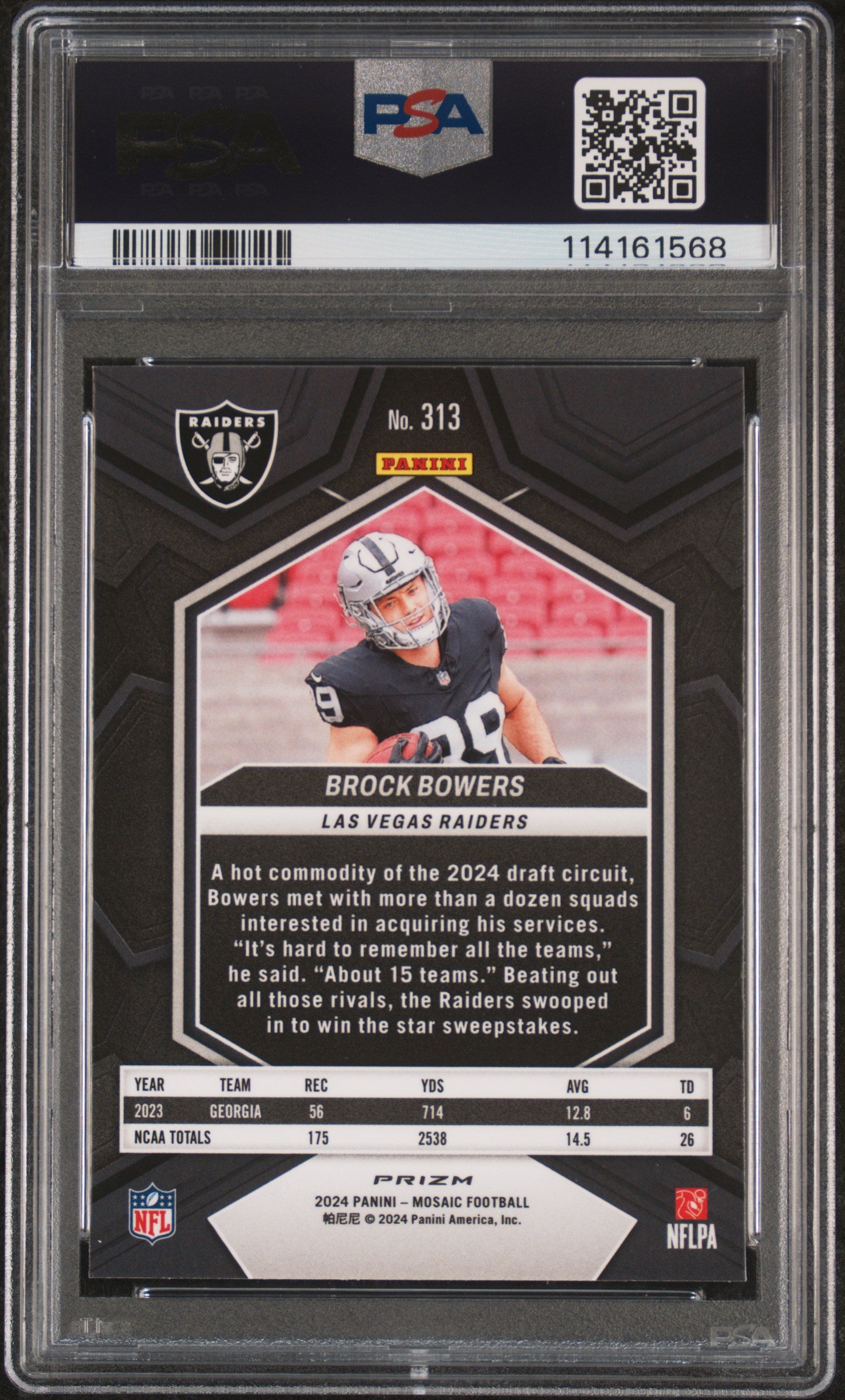 2024 Panini Mosaic Mosaic Brock Bowers #313 RC Prizm PSA 10
