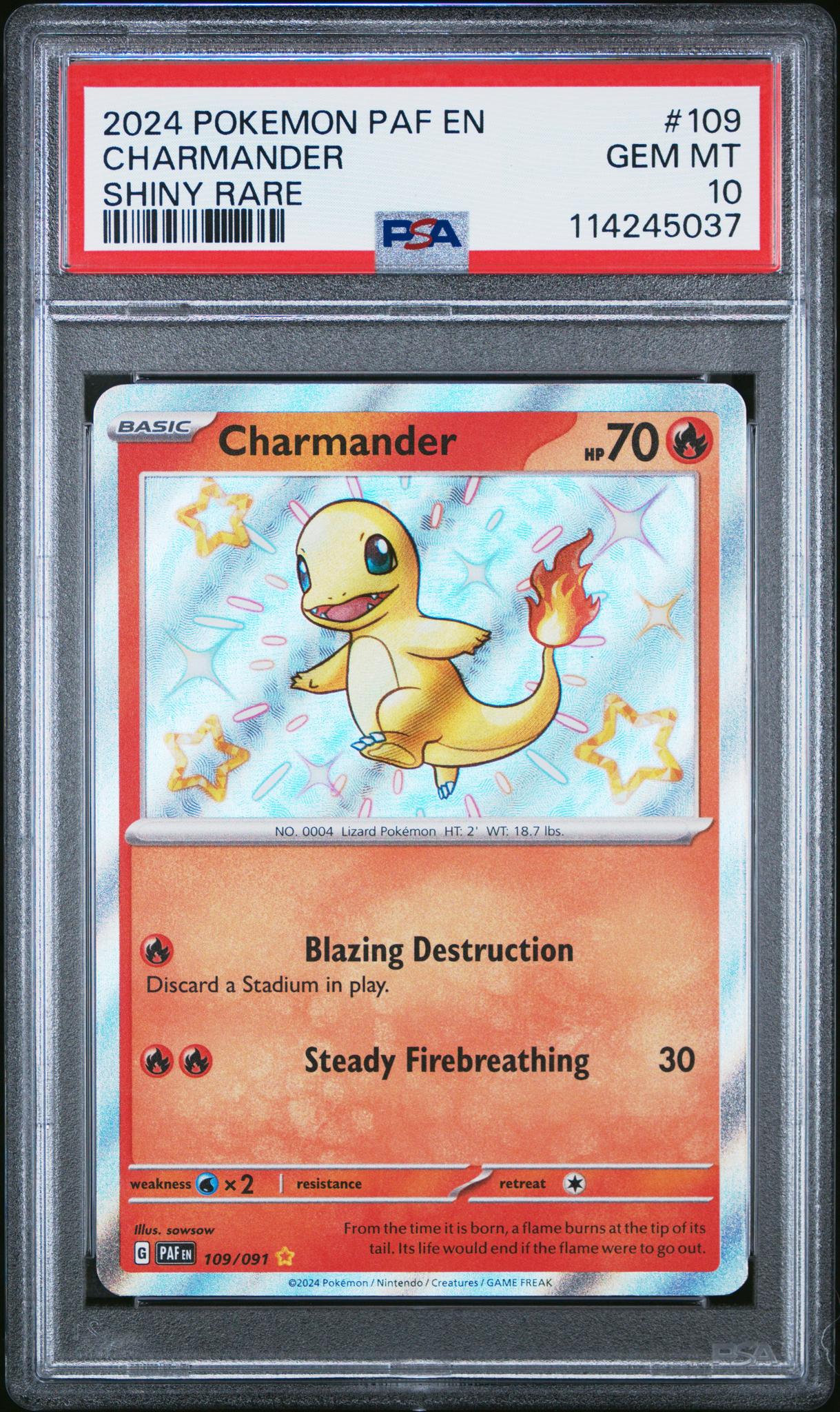2024 Pokemon Scarlet and Violet Paldean Fates Shiny Rare Charmander #109 PSA 10