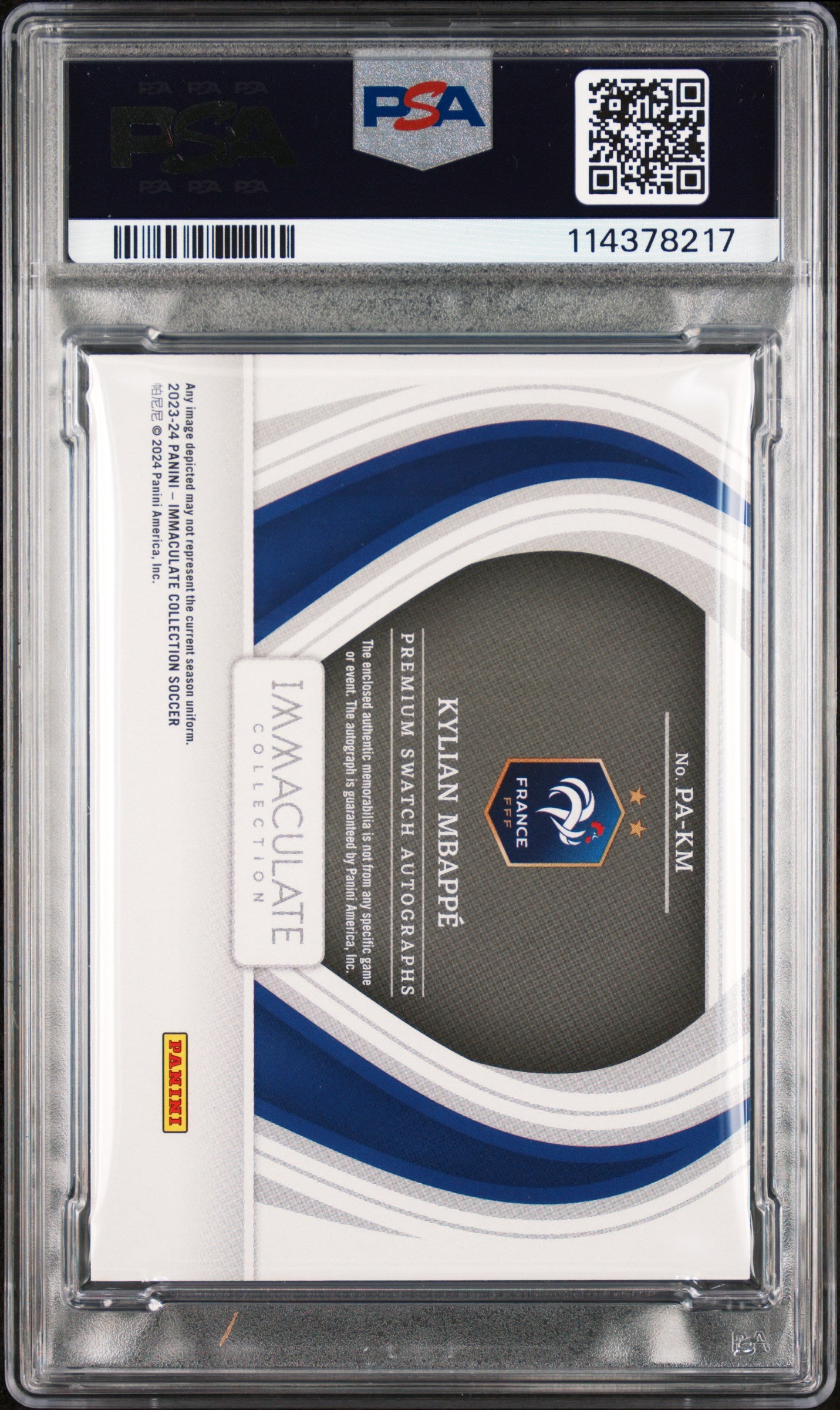 2023 Immaculate #PA-KM Kylian Mbappe Premium Swatch Autographs /99 Auto PSA 10