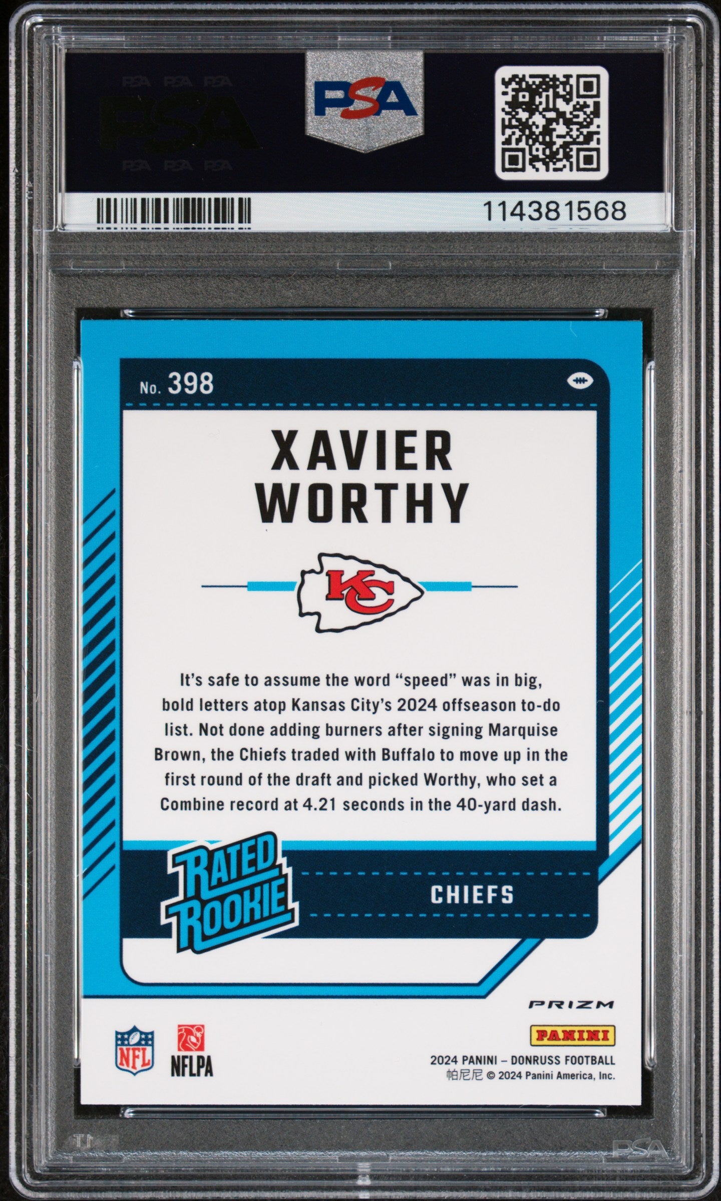 2024 Panini Donruss Optic Preview Pink Xavier Worthy #398 RC PSA 10