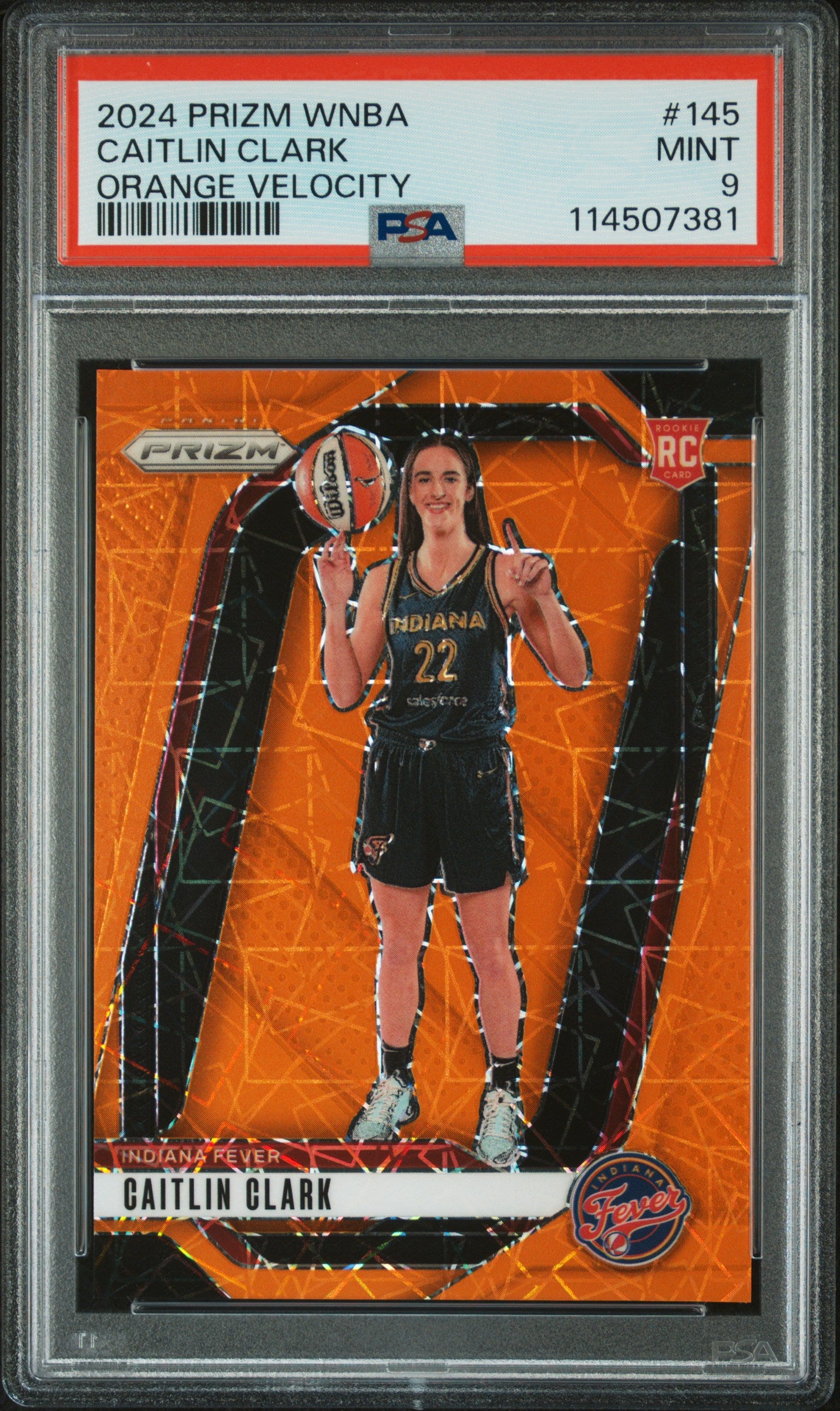 2024 Panini Prizm WNBA Orange Velocity Caitlin Clark #145 PSA 9