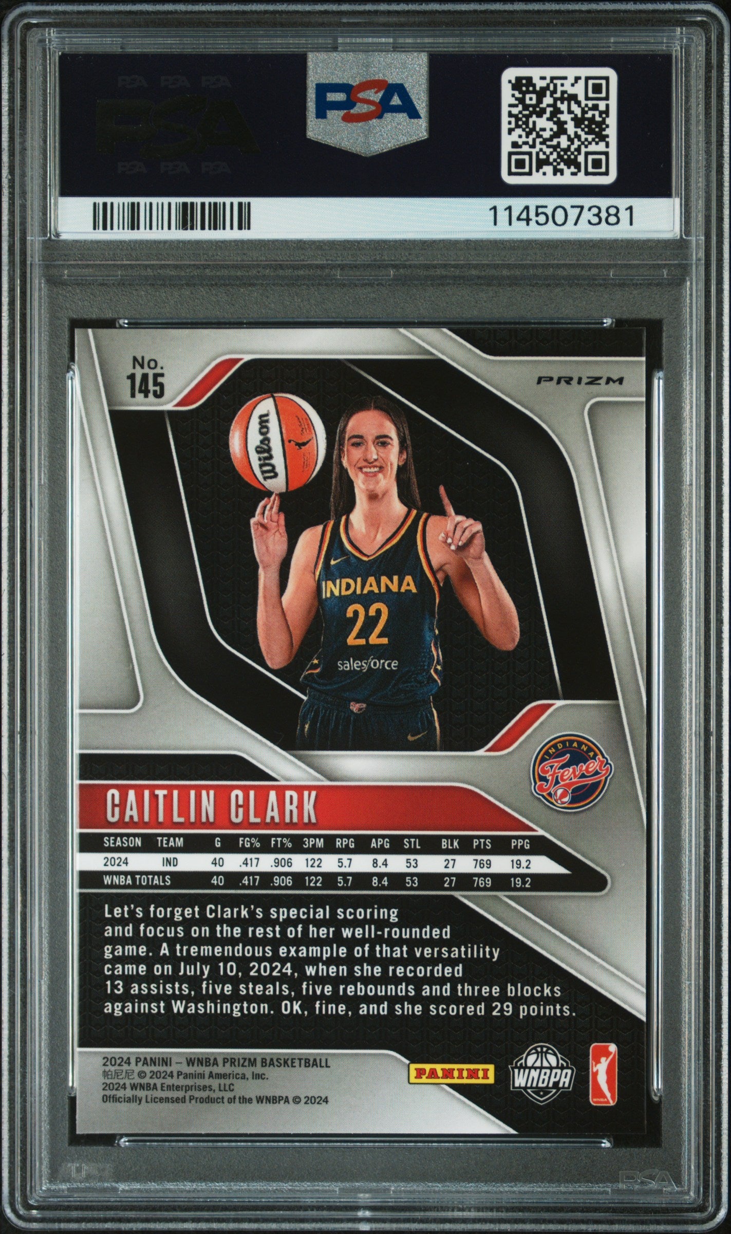 2024 Panini Prizm WNBA Orange Velocity Caitlin Clark #145 PSA 9