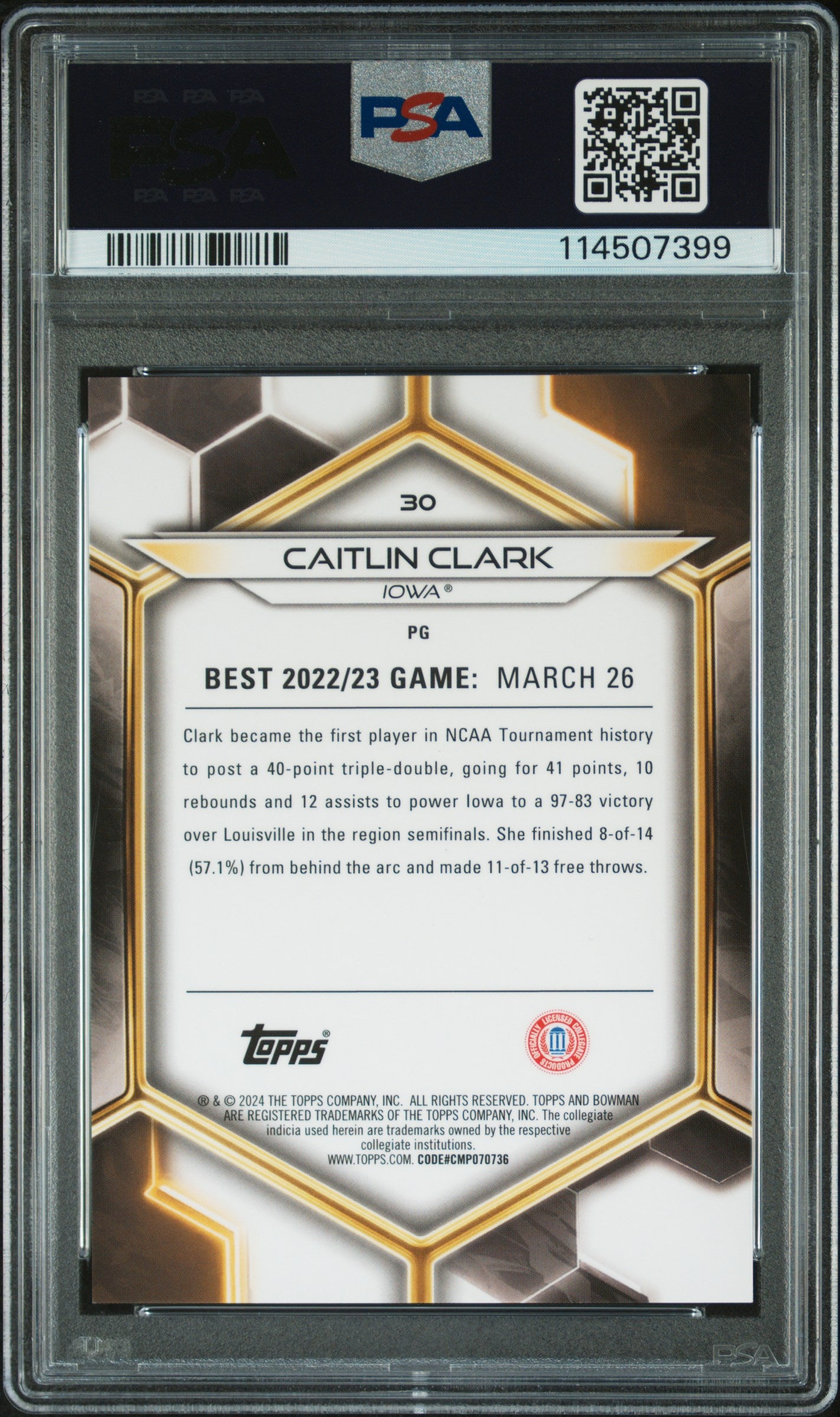 2023 Bowman U Best Blue Refractor Caitlin Clark #30 /150 PSA 10