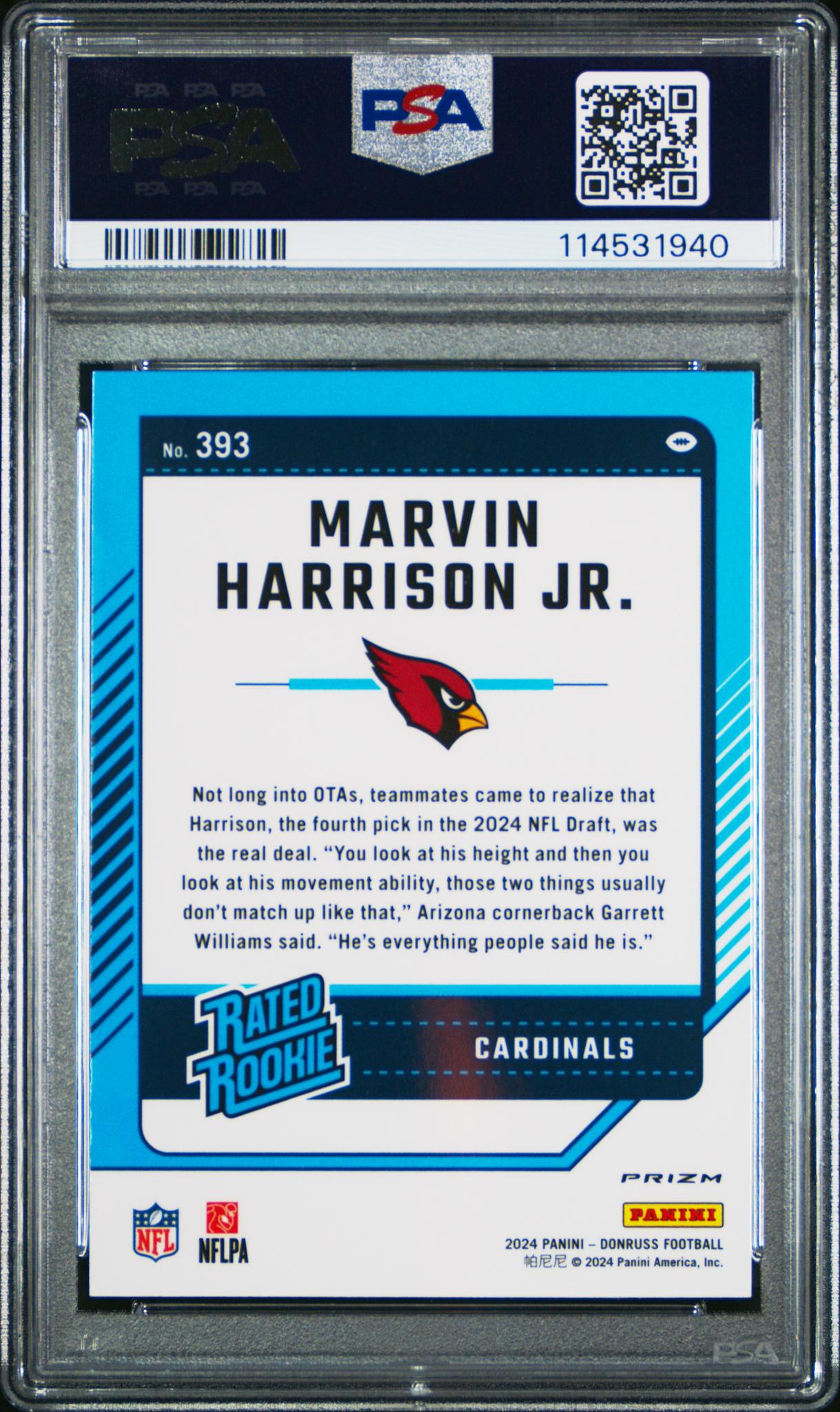 2024 Optic Rated Rookies Preview Pink Marvin Harrison Jr. #393 PSA 10