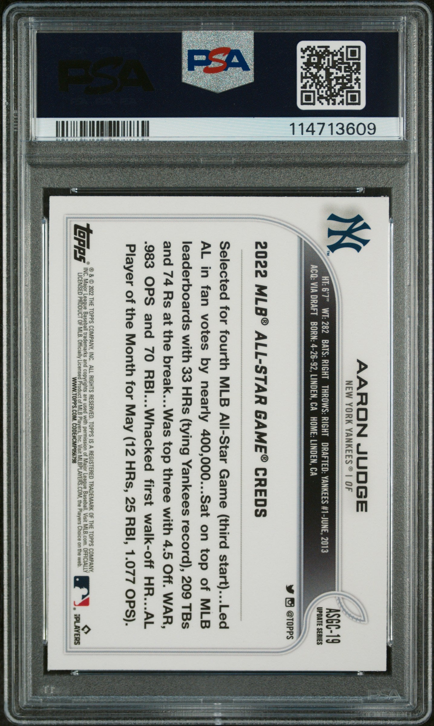 2022 Topps Chrome Update '22 All Star Game Aaron Judge #ASGC19 PSA 9