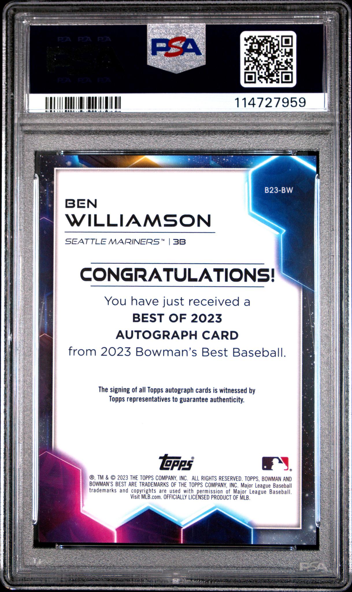 2023 Bowman's Best Best of 2023 Autographs Blue Ben Williamson #B23BW /150 PSA 10