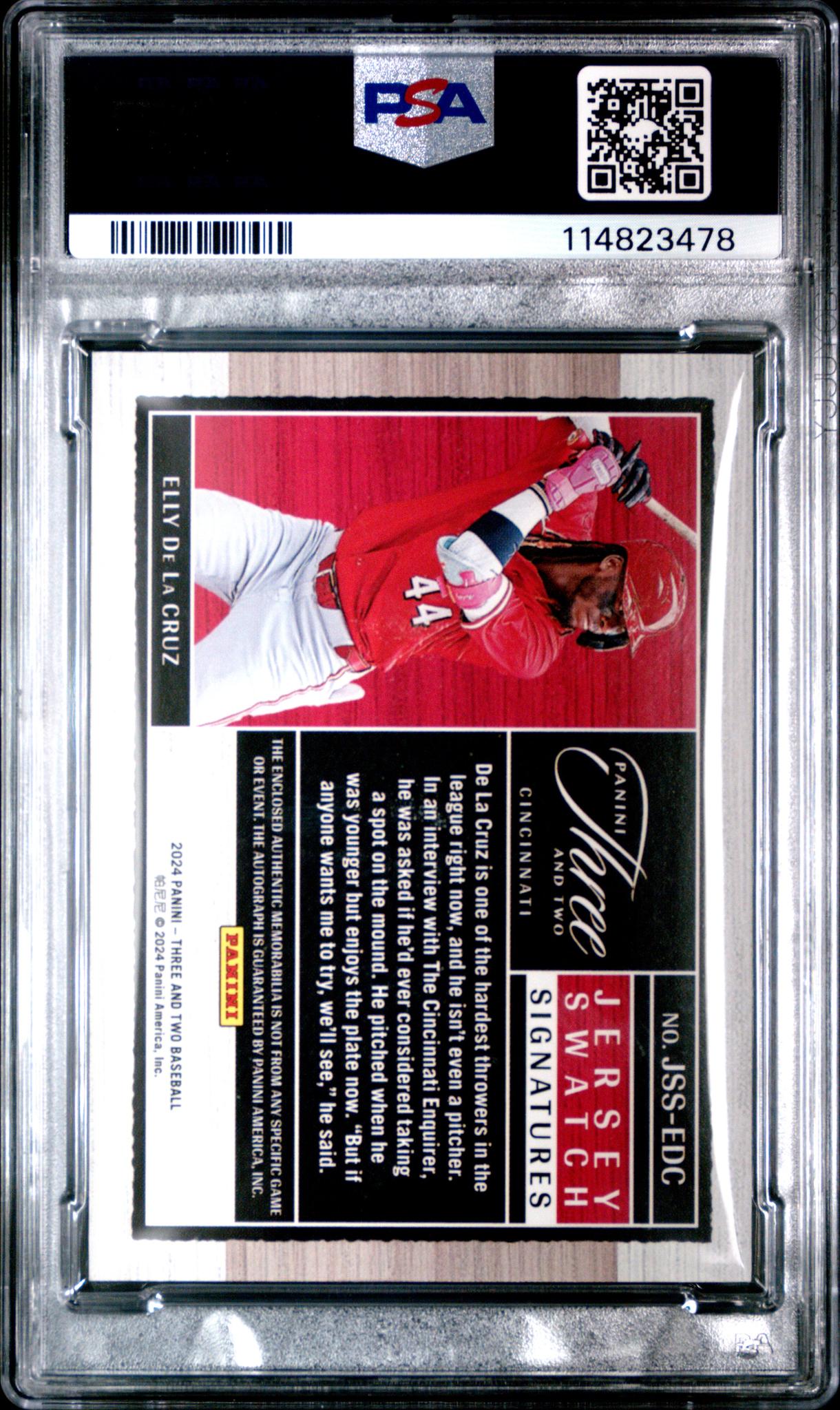 2024 Three and Two #JSS-EDC Elly De La Cruz Jersey Swatch Signatures /3 PSA 9
