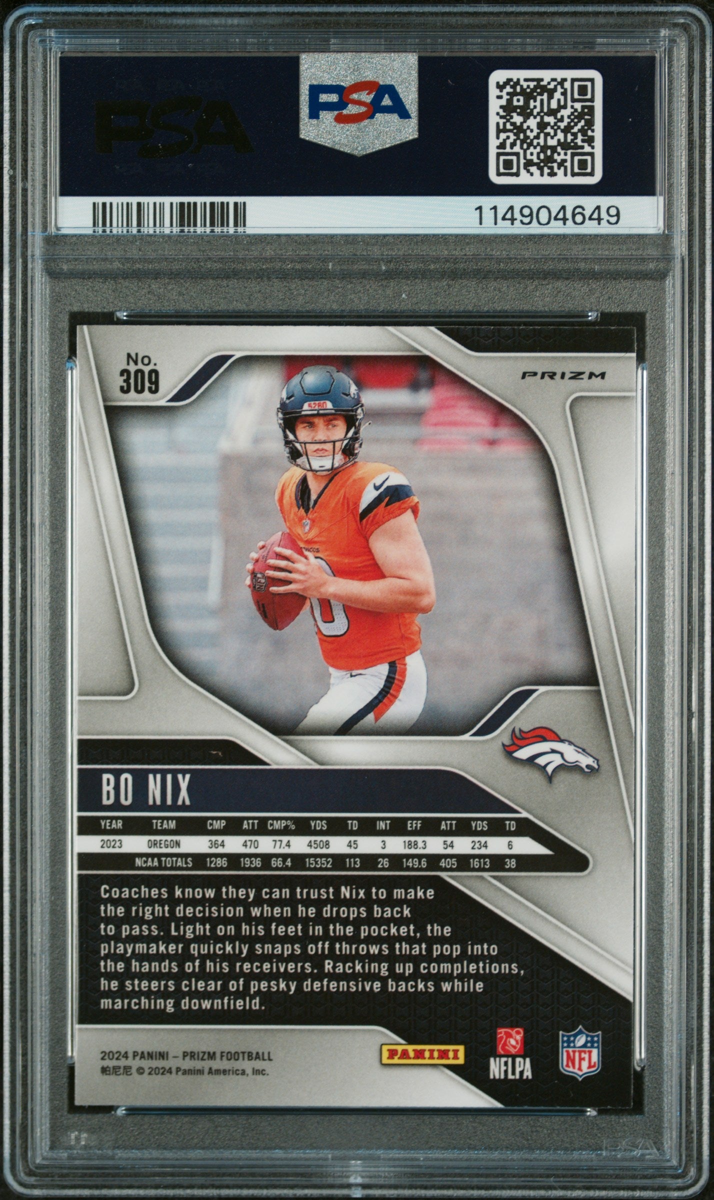 2024 Panini Prizm Lazer Prizm Bo Nix #309 PSA 10