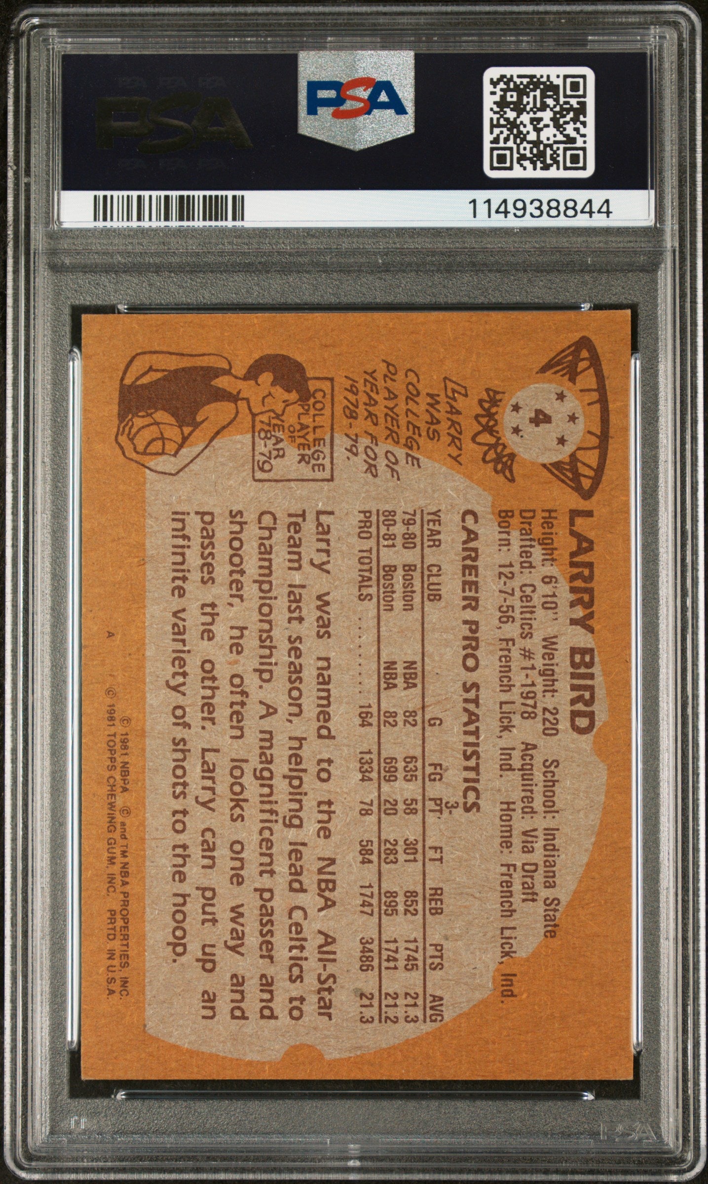 1981 Topps Larry Bird #4 PSA 6