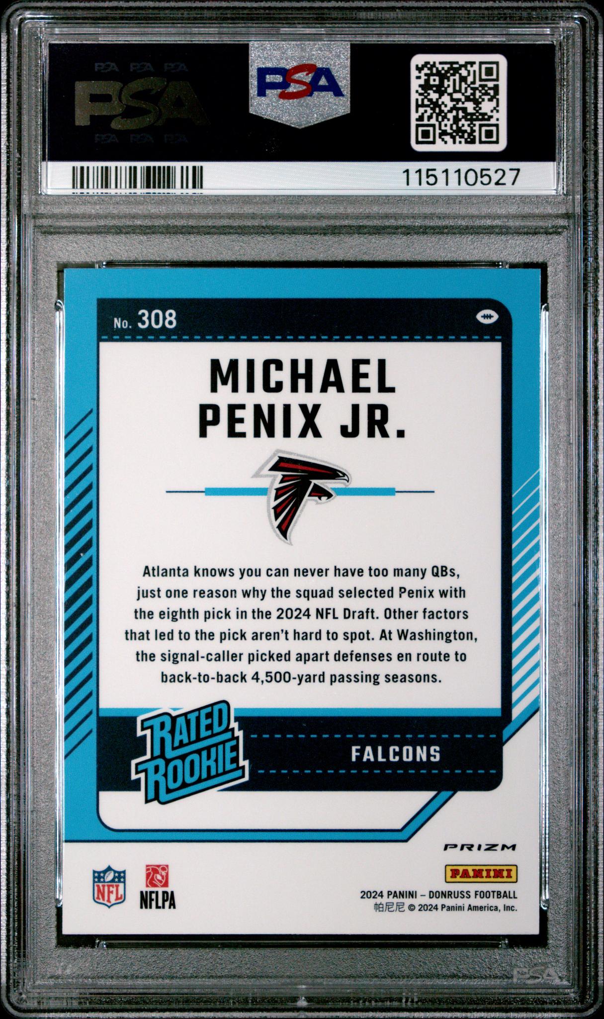 2024 Panini Donruss Optic Preview Pink Michael Penix Jr. #308 RC PSA 10