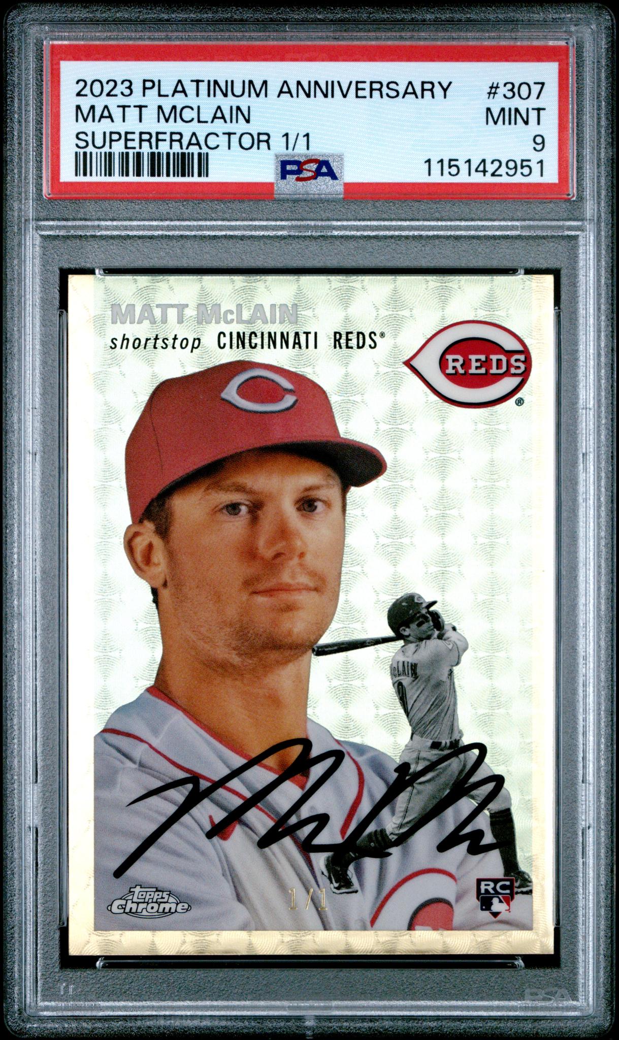 2023 Topps Chrome Platinum Anniv Superfractor Matt McLain #307 RC 1/1 PSA 9