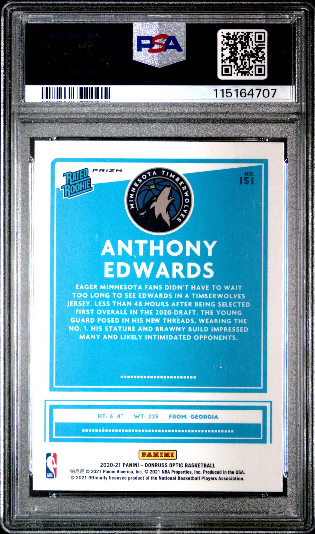 2020 Panini Donruss Optic Holo Anthony Edwards #151 RC PSA 9