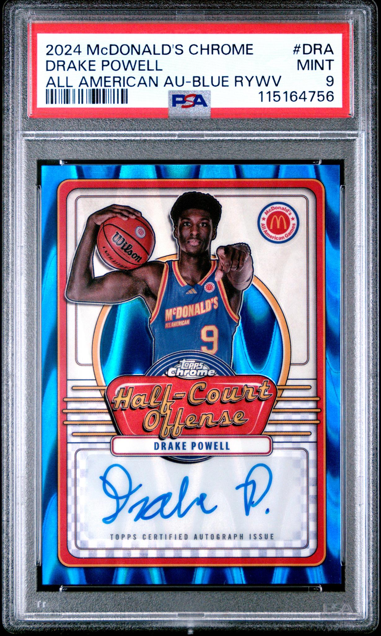 2024 Topps Chrome Mcdonald's All American All American Autographs Blue Raywave Drake Powell #DRA PSA 9