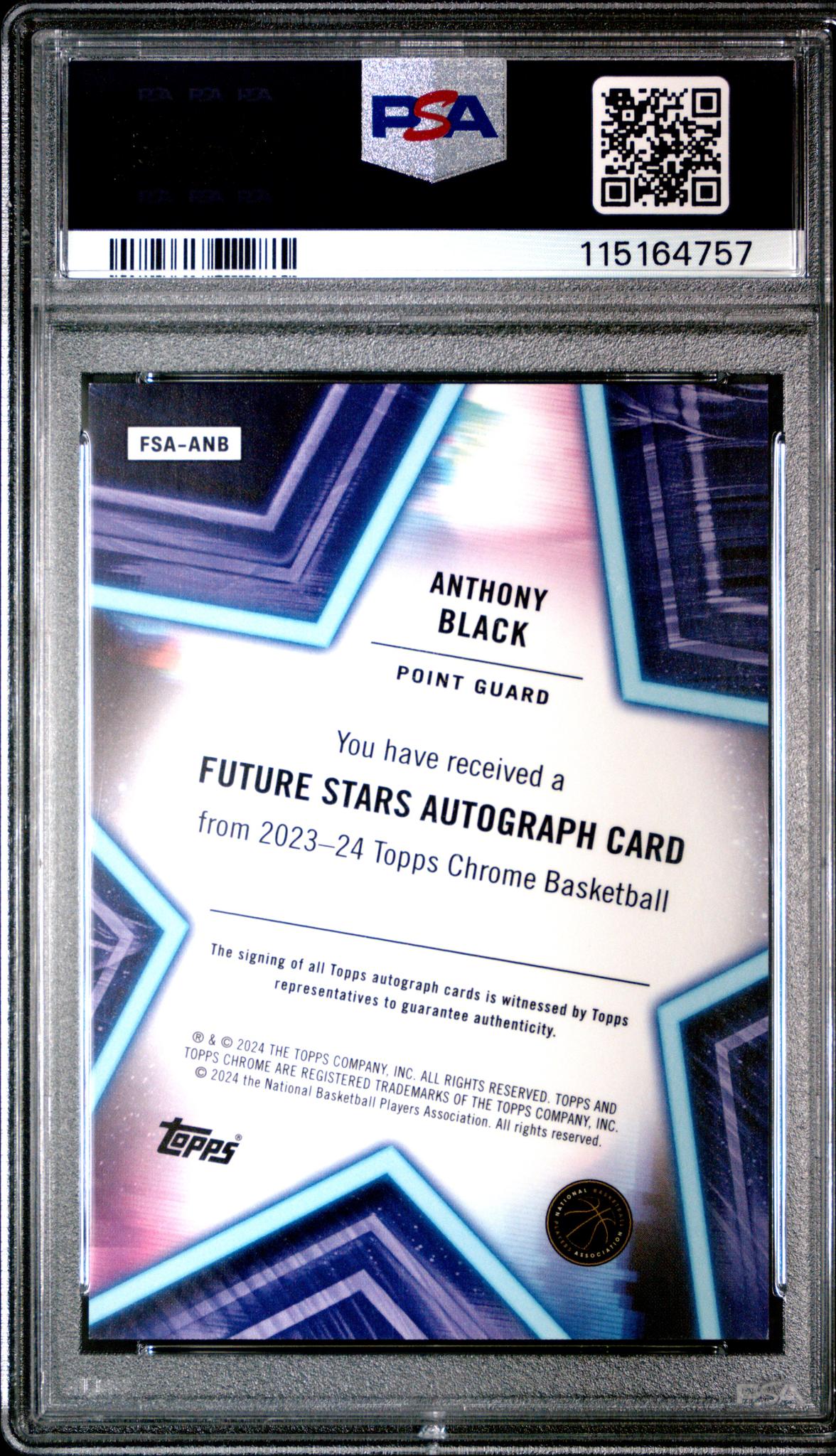 2023 Topps Chrome Future Stars Autograph Anthony Black #FSA-ANB RC Auto PSA 9