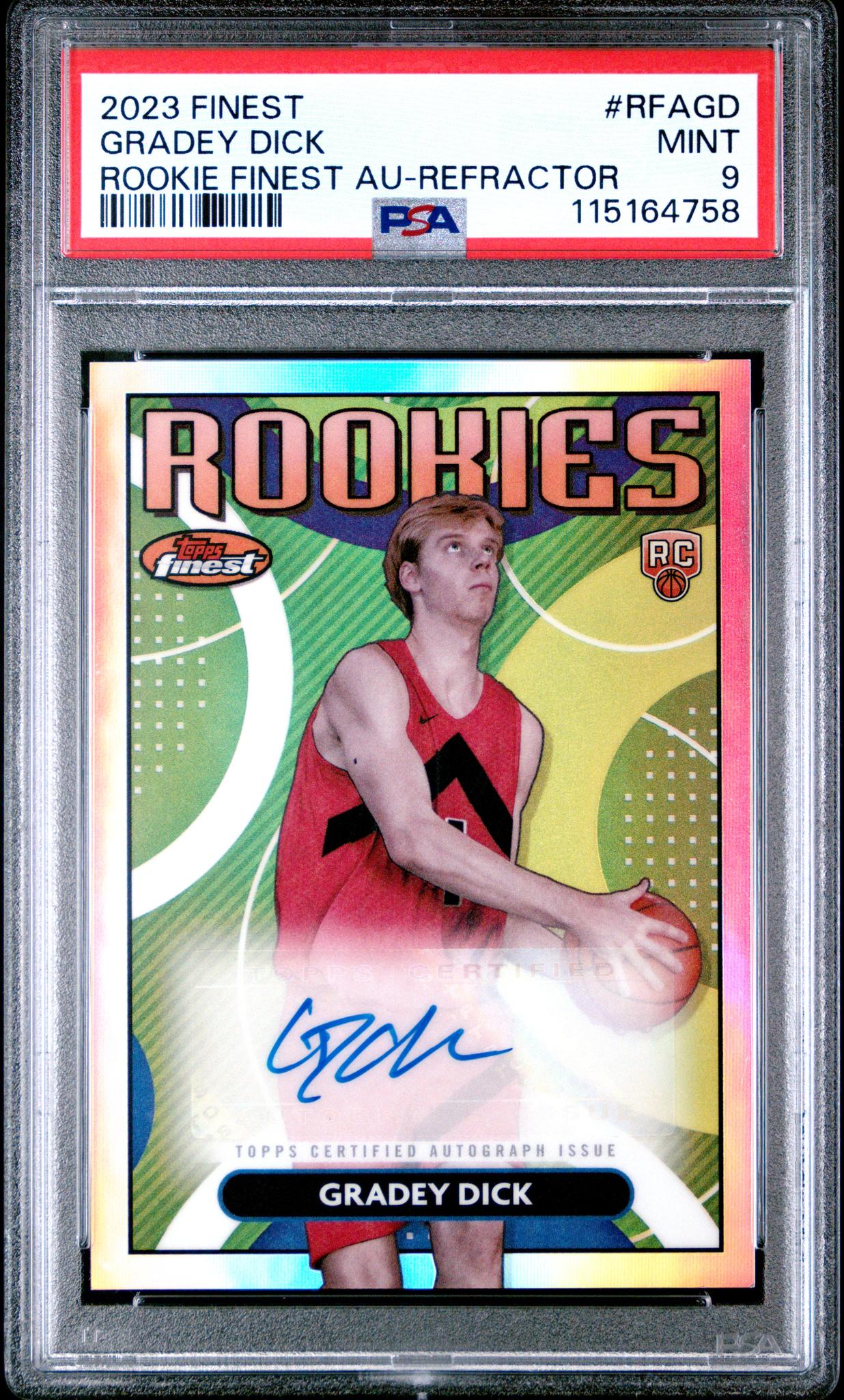 2023 Topps Finest Rookie Finest Refractor Gradey Dick #RFA-GD RC Auto PSA 9