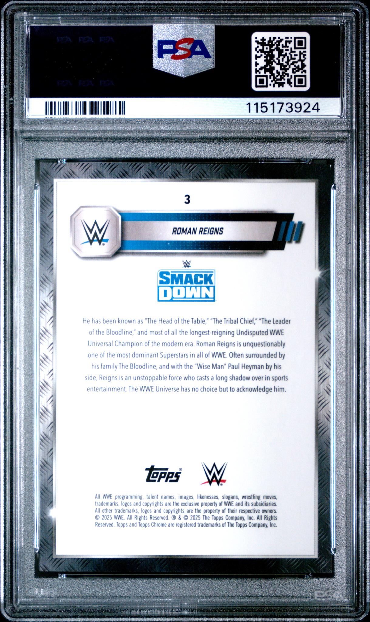 2025 Topps Chrome WWE Purple Geometric Roman Reigns #3 /10 PSA 10