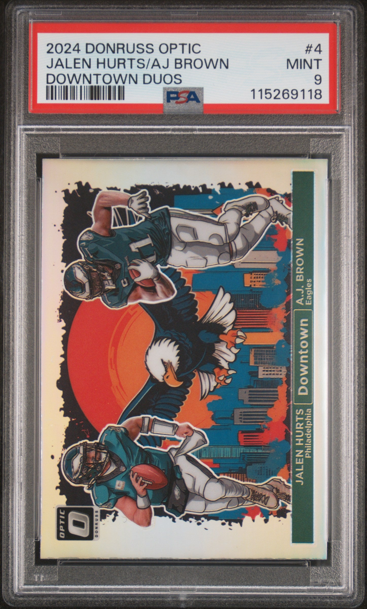 2024 Donruss Optic Downtown Duos A.J. Brown/Jalen Hurts #4 PSA 9