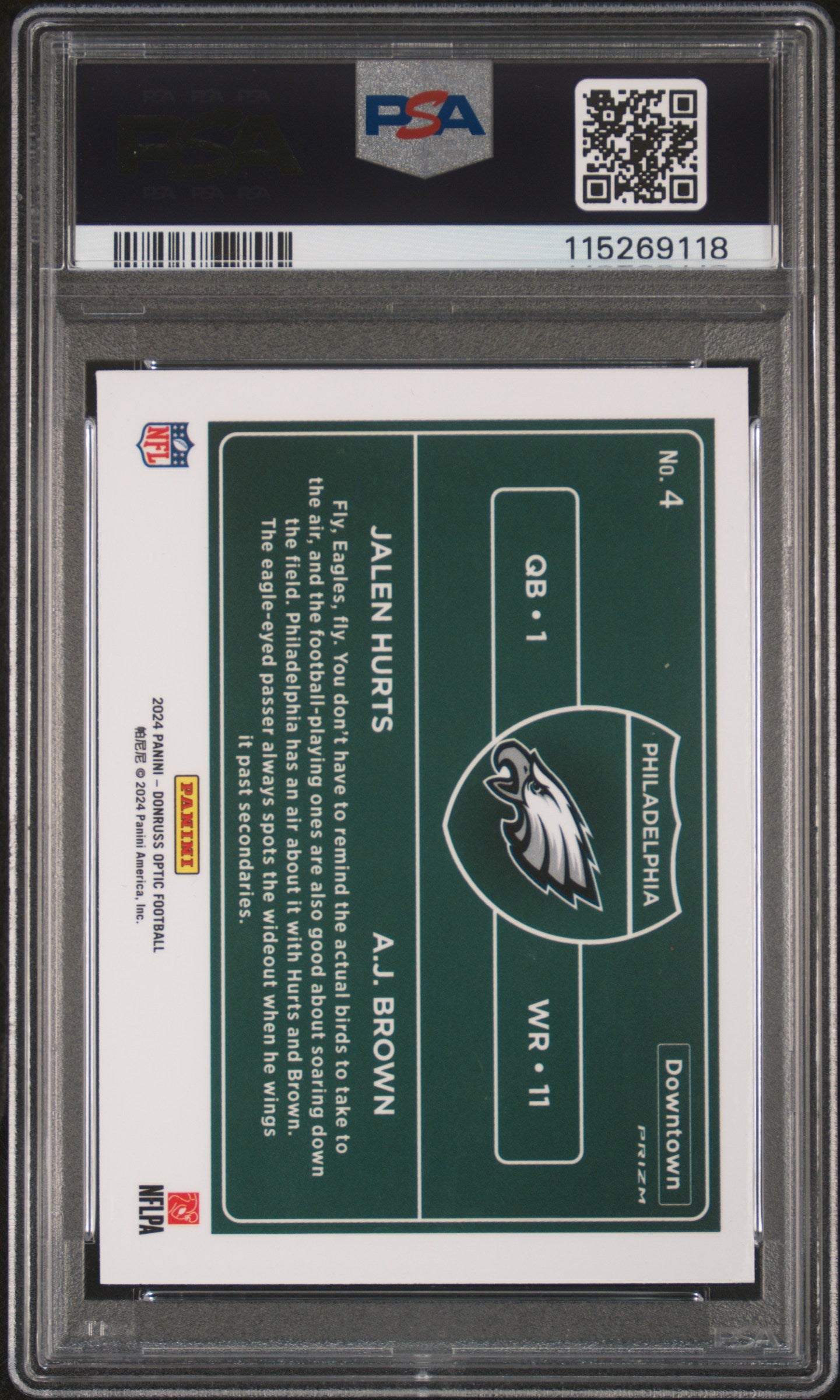 2024 Donruss Optic Downtown Duos A.J. Brown/Jalen Hurts #4 PSA 9