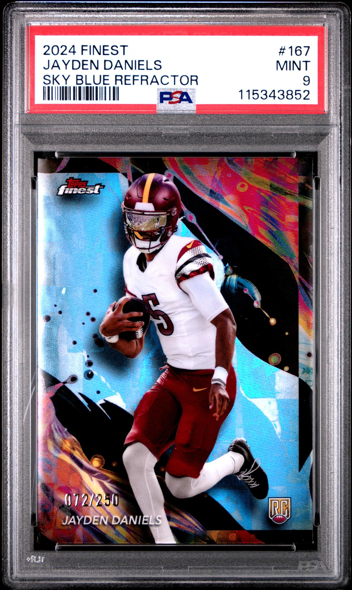 2024 Topps Finest Sky Blue Refractor Jayden Daniels #167 RC /250 PSA 9