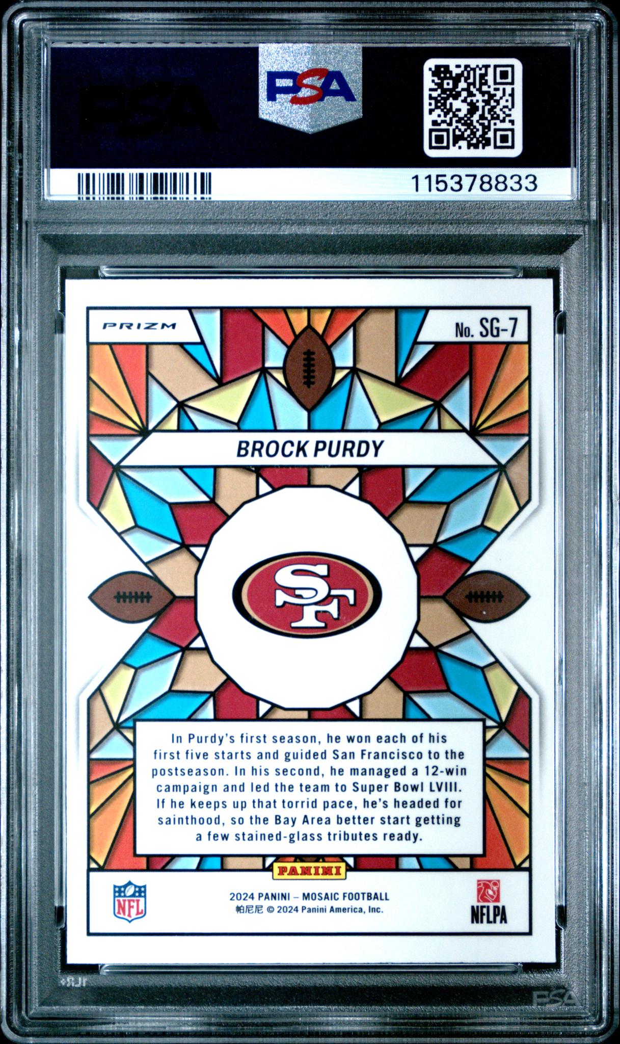 2024 Panini Mosaic Stained Glass Prizm Brock Purdy #SG-7 PSA 10