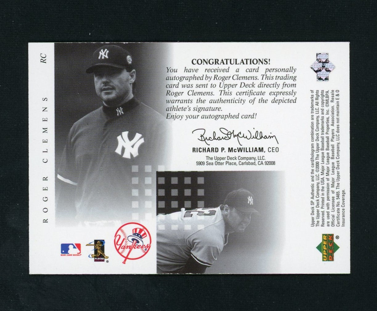 2000 SP Authentic Chirography Roger Clemens Auto