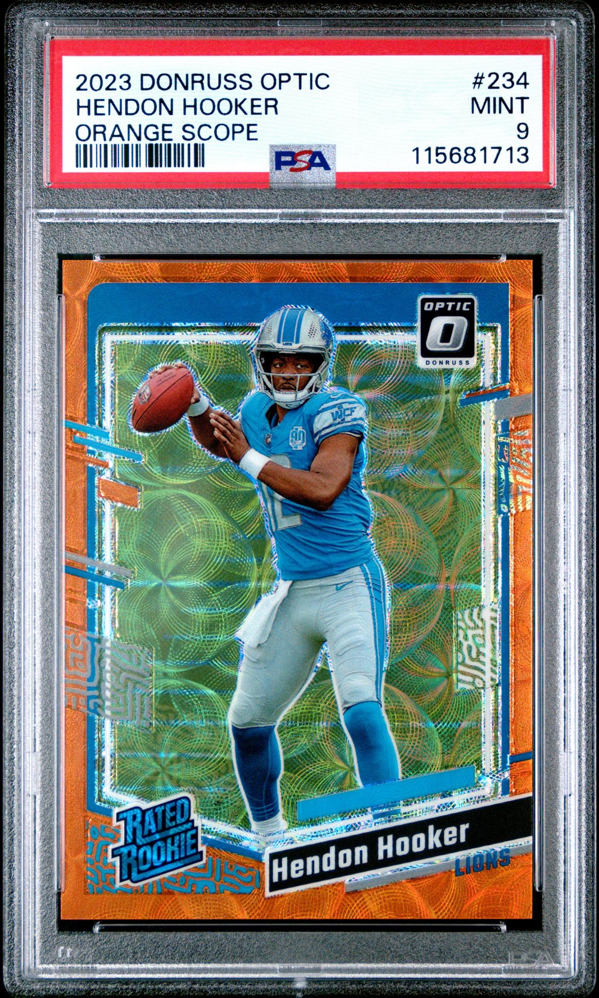 2023 Panini Donruss Optic Orange Scope Hendon Hooker #234 RC /79 PSA 9
