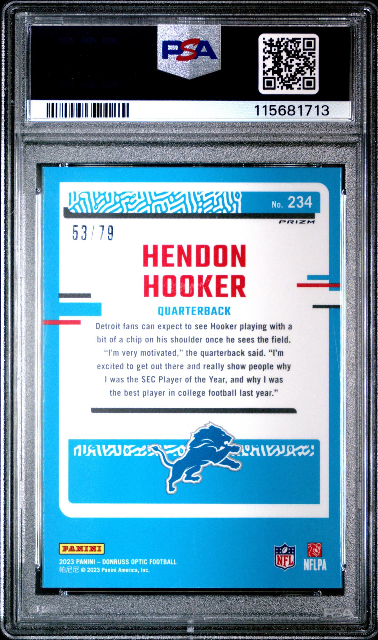 2023 Panini Donruss Optic Orange Scope Hendon Hooker #234 RC /79 PSA 9