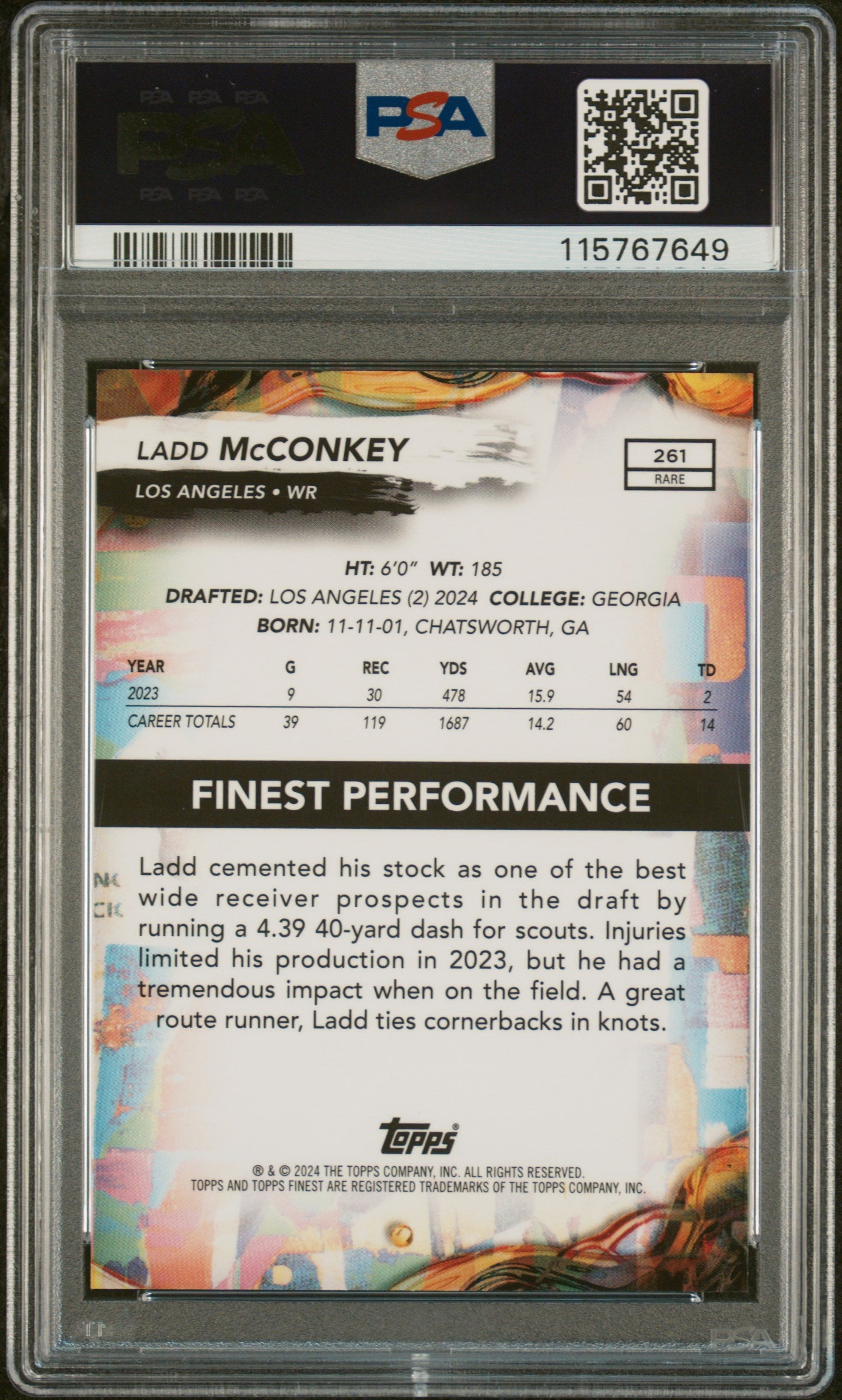 2024 Topps Finest Gold Refractor Ladd Mcconkey #261 /20 PSA 10