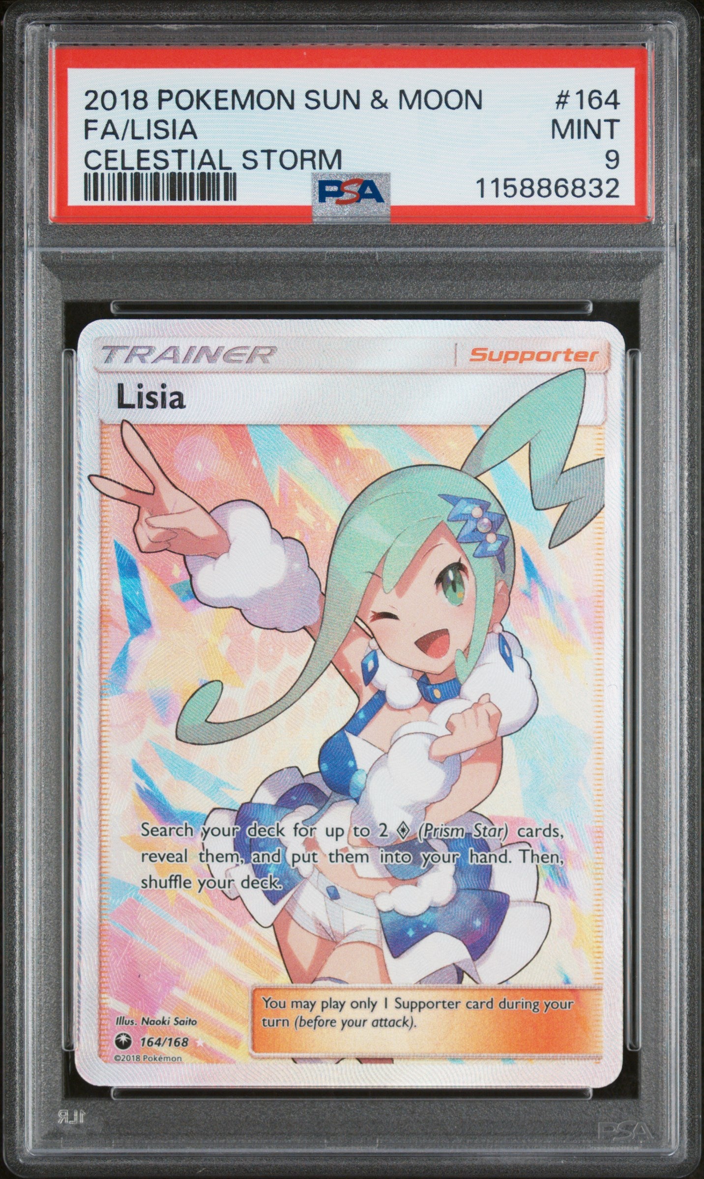 2018 Pokemon Celestial Storm Lisia #164 PSA 9