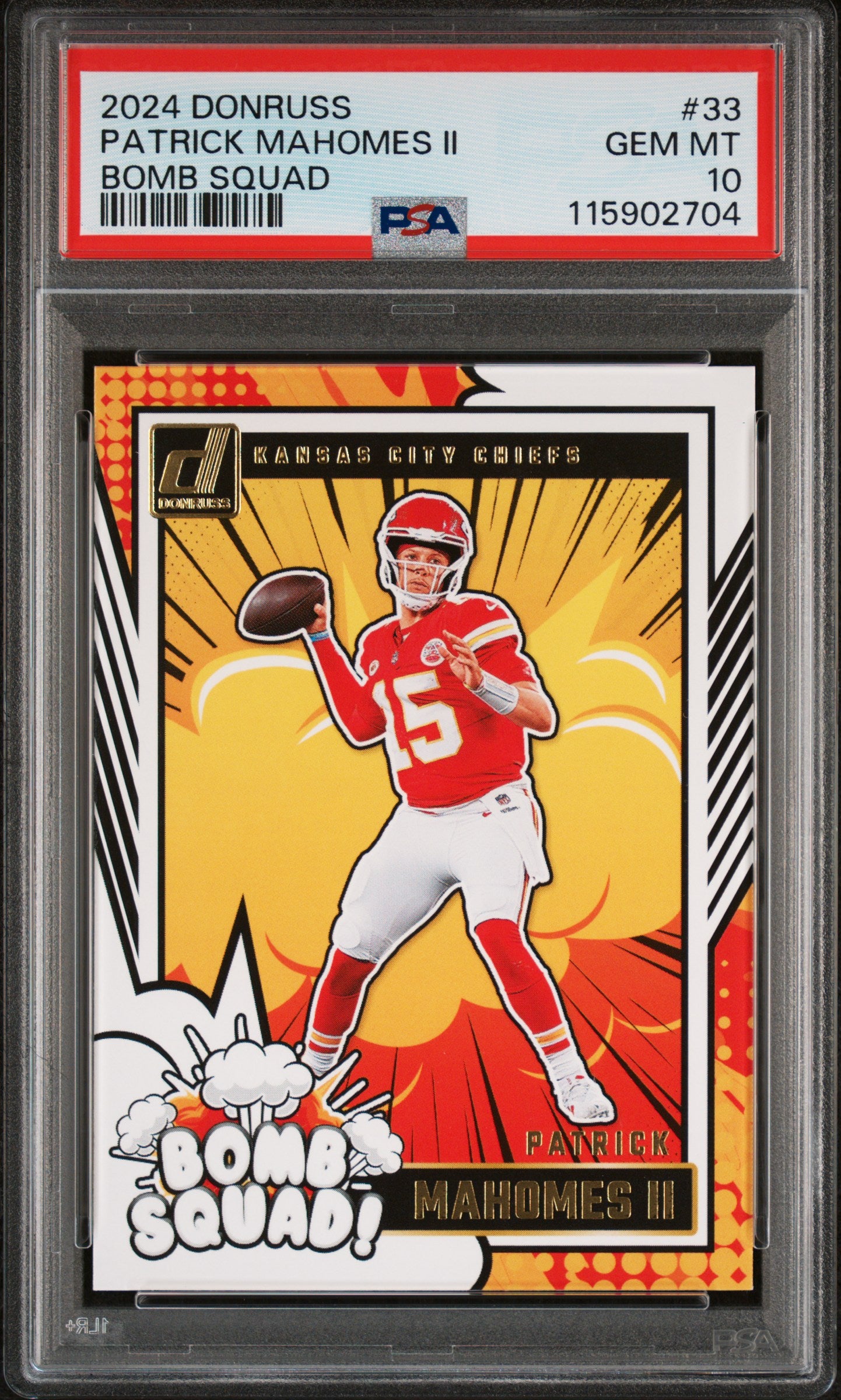 2024 Panini Donruss Bomb Squad Patrick Mahomes II #33 PSA 10