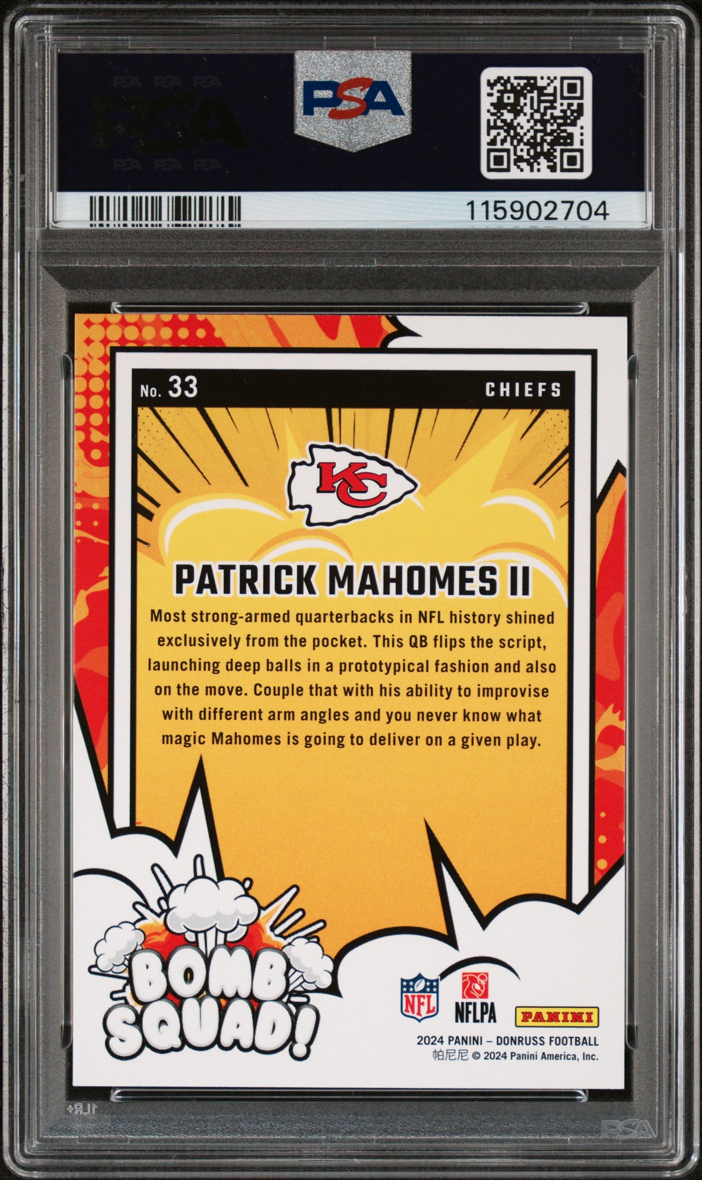 2024 Panini Donruss Bomb Squad Patrick Mahomes II #33 PSA 10