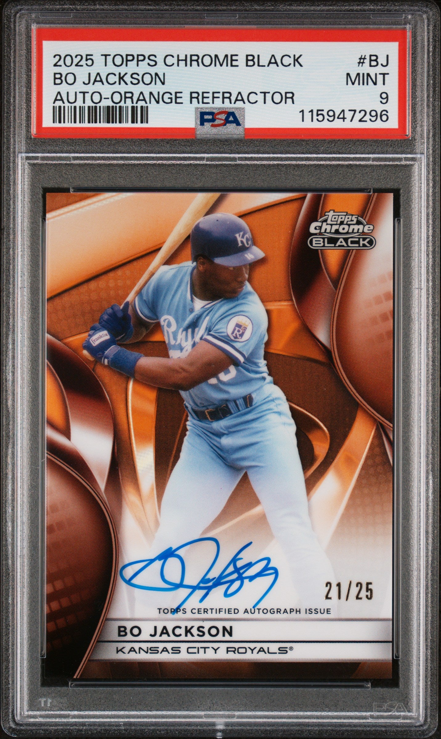 2025 Topps Chrome Black Orange Refractor Bo Jackson #CBA-BJ Auto /25 PSA 9