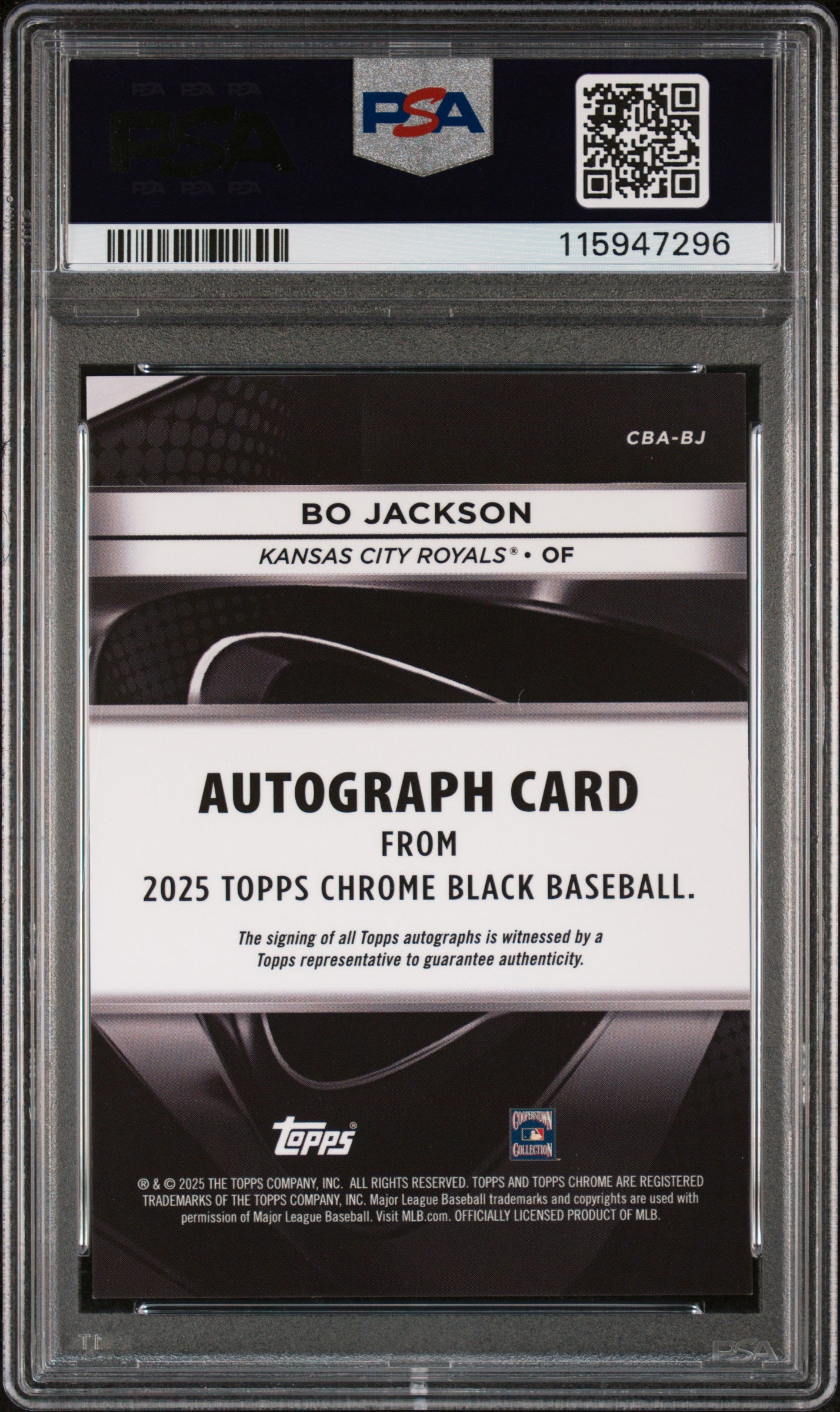 2025 Topps Chrome Black Orange Refractor Bo Jackson #CBA-BJ Auto /25 PSA 9