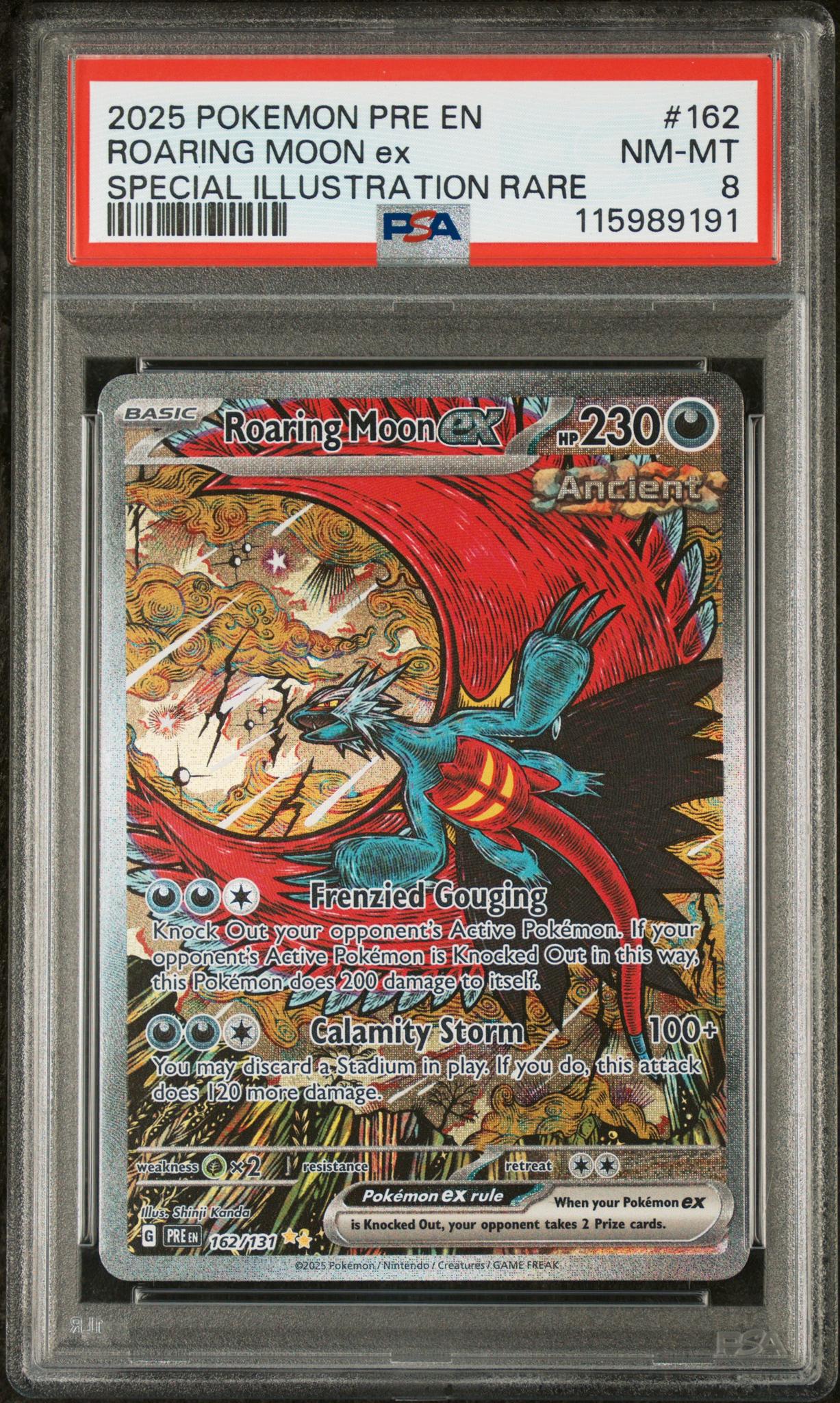 2025 Pokemon #162 Roaring Moon ex Special Illustration Rare PSA 8