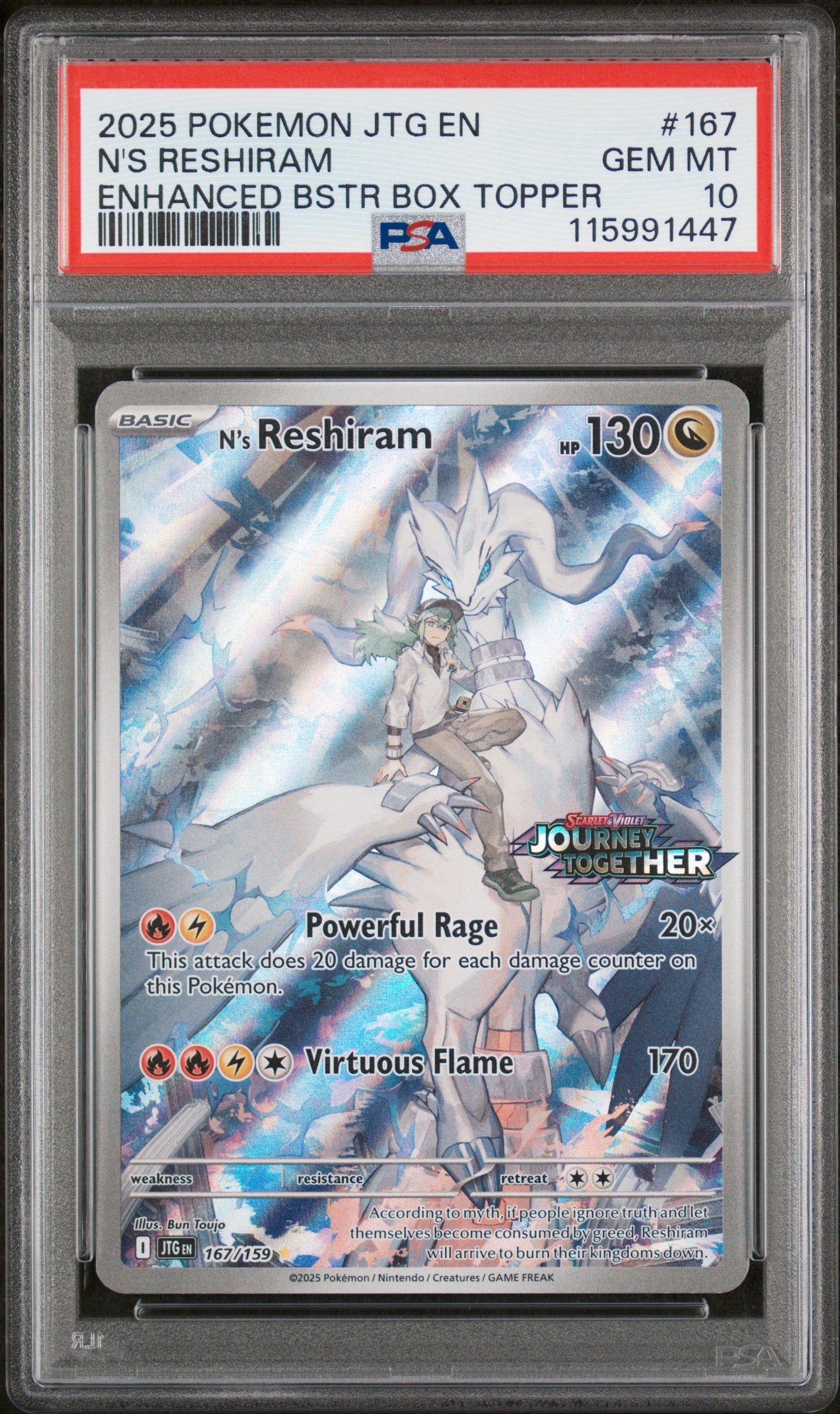 2025 Pokémon Scarlet & Violet Journey Together N's Reshiram #167/159 Holo PSA 10