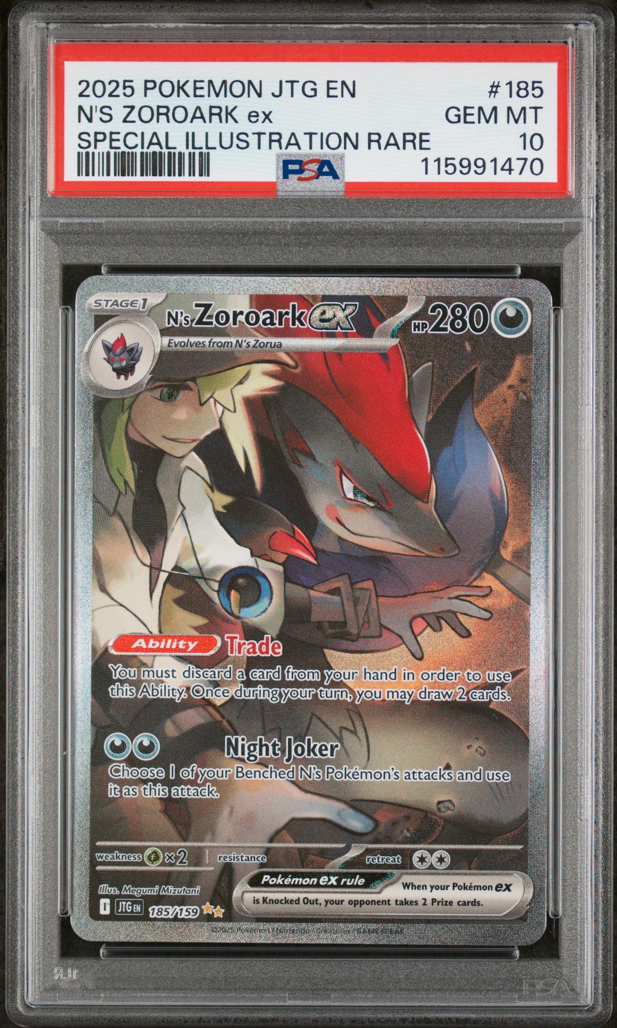 2025 Pokemon JTG #185/159 N's Zoroark Special Illustration Rare PSA 10