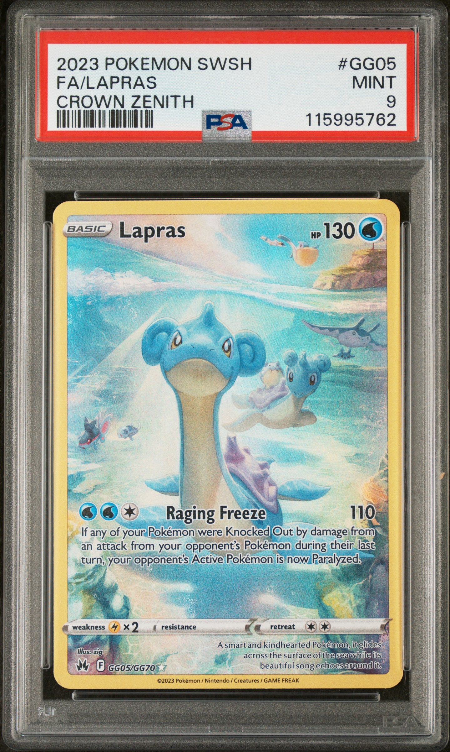2023 Pokemon Crown Zenith Galarian Gallery Lapras #GG05 Full Art PSA 9
