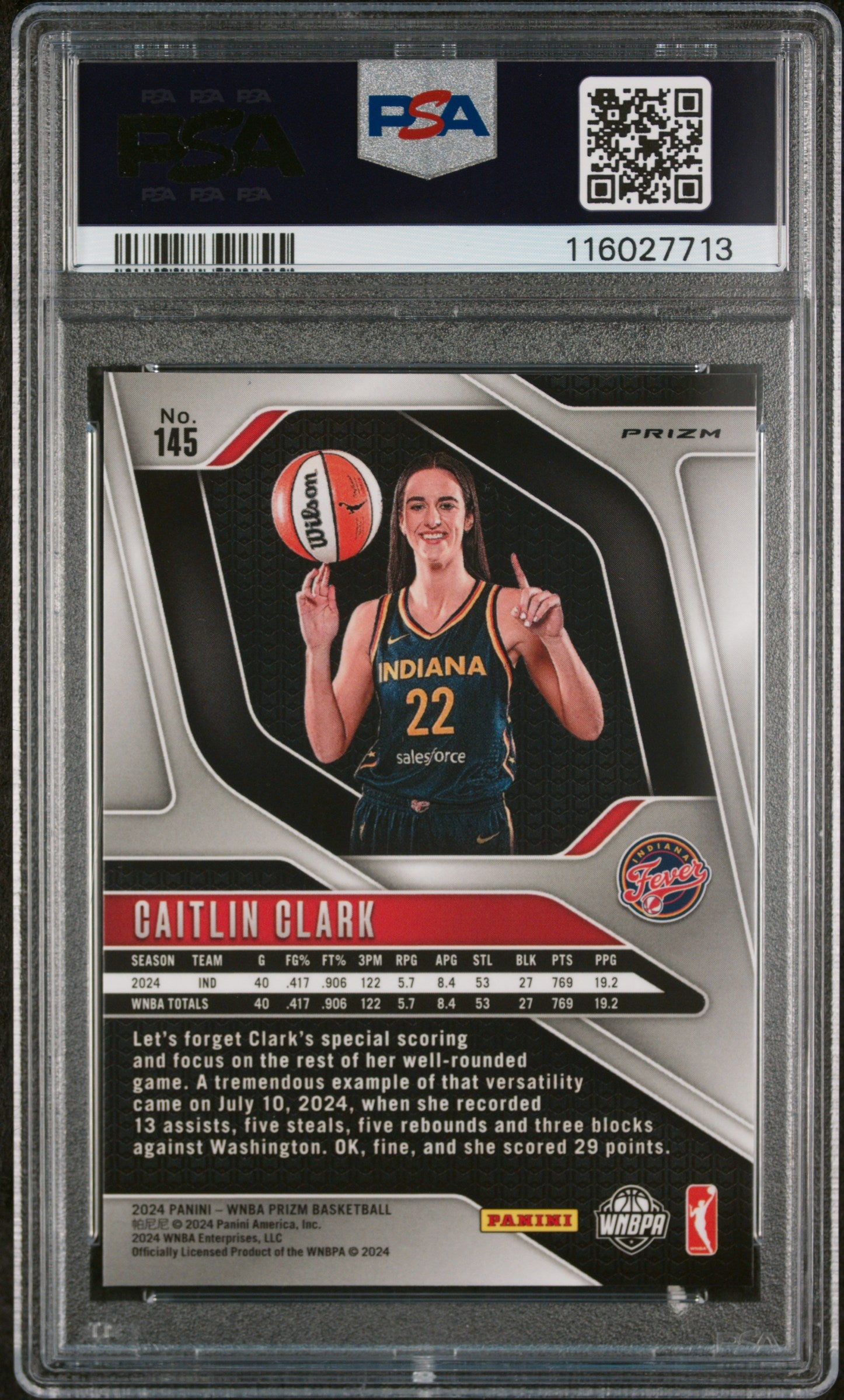 2024 Panini Prizm WNBA Ice Prizm Caitlin Clark #145 PSA 8