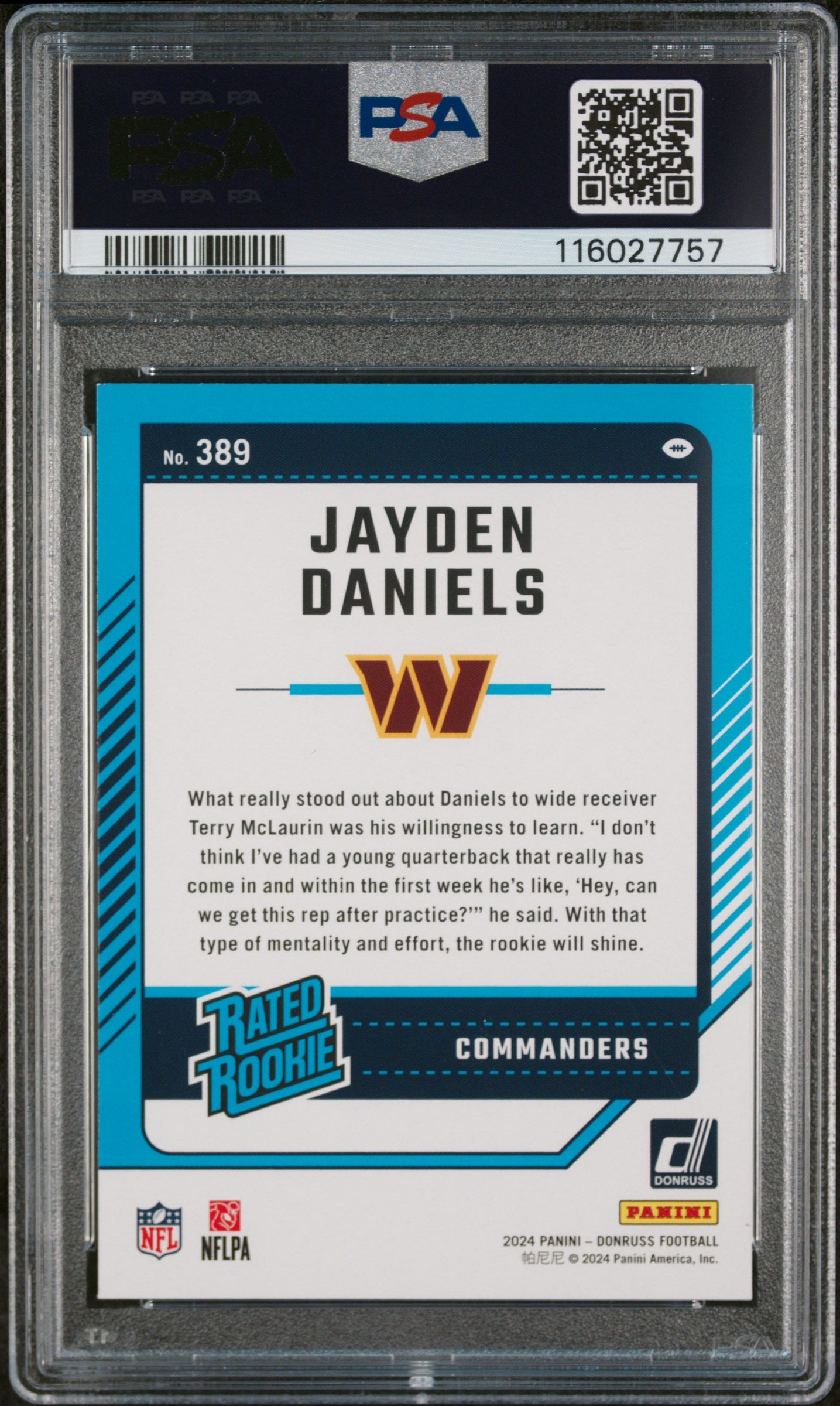 2024 Panini Donruss Rated Rookie Jayden Daniels #389 RC PSA 9
