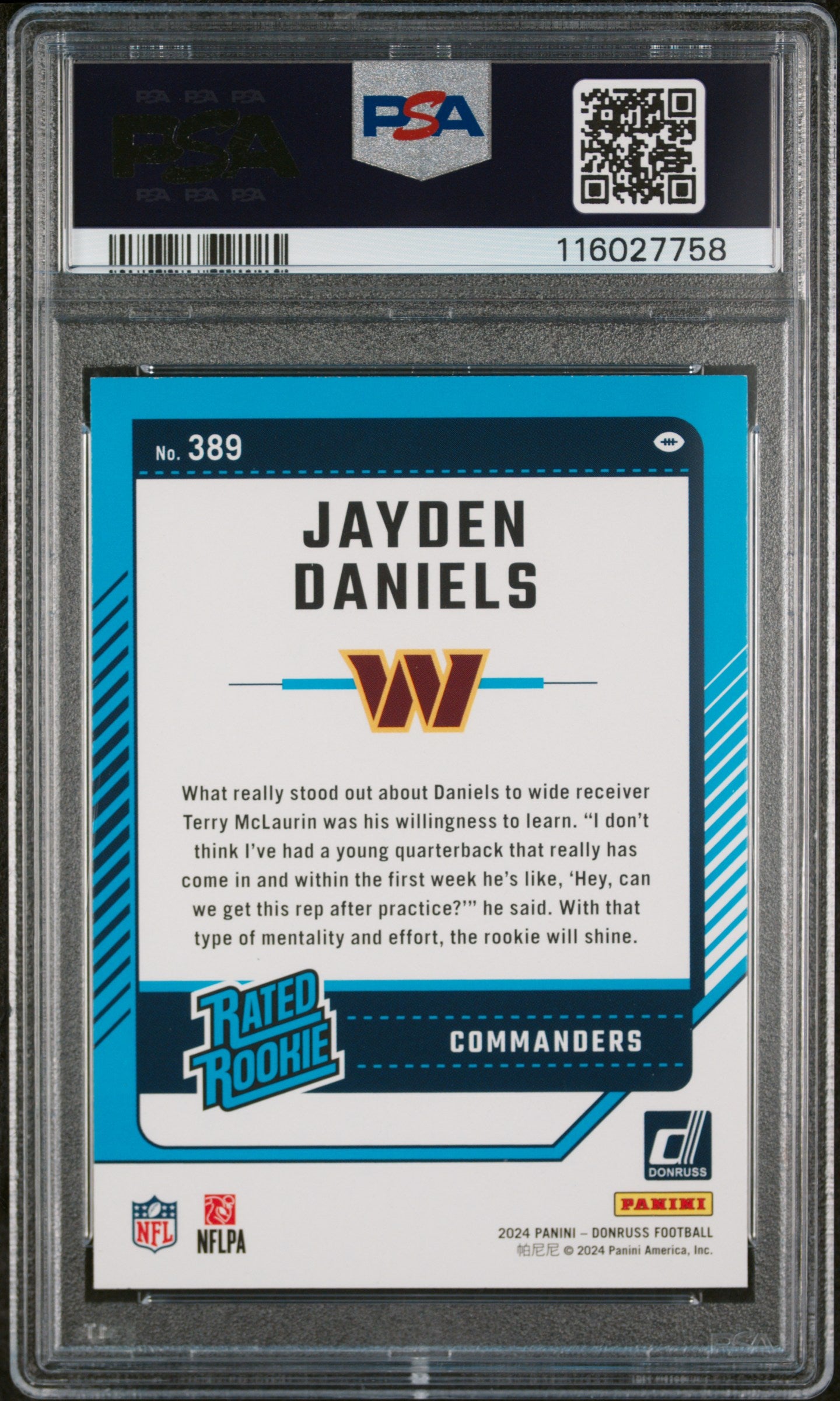 2024 Panini Donruss Rated Rookie Jayden Daniels #389 RC PSA 9