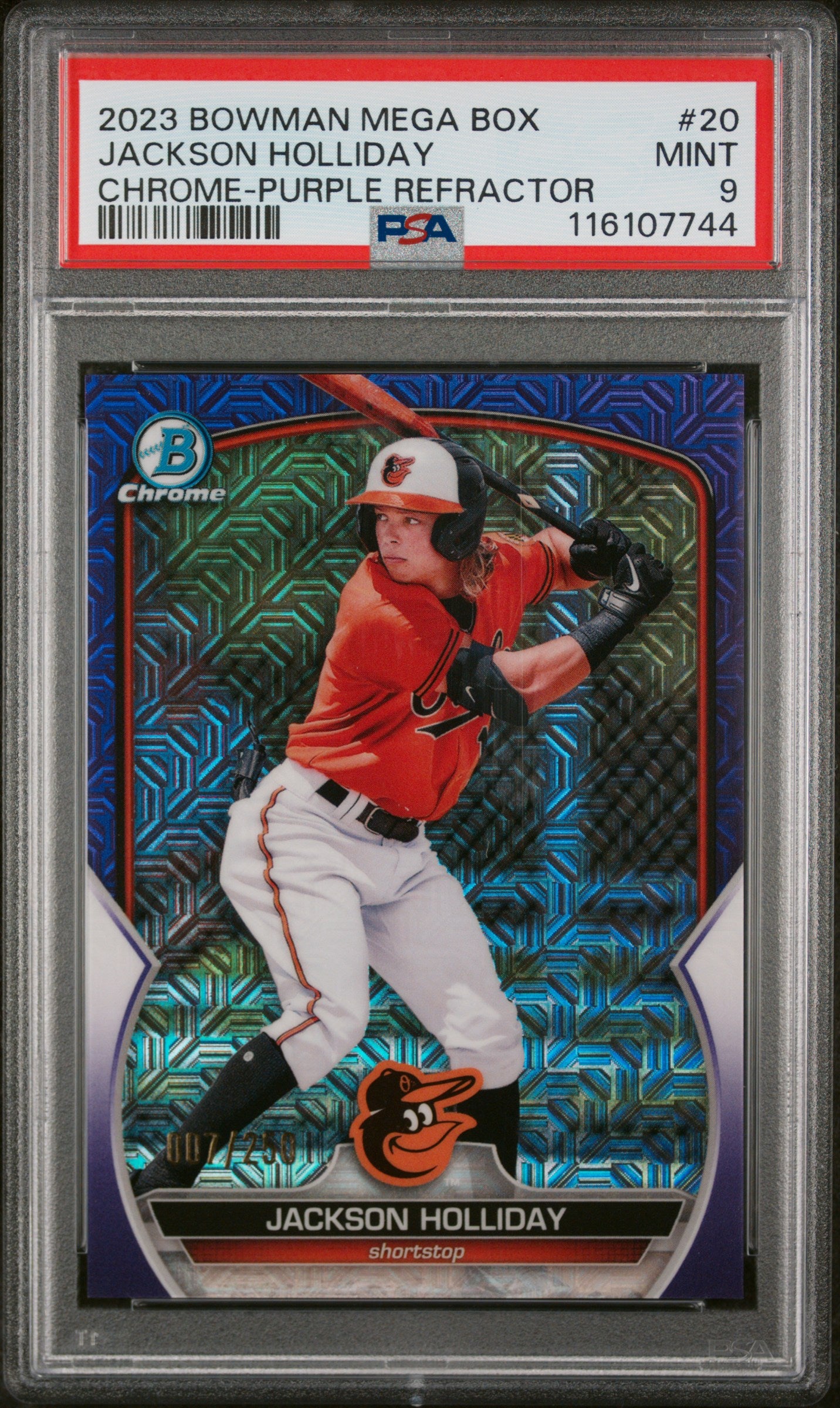 2023 Bowman Mega Box Chrome Purple Refractor Jackson Holliday #BCP-20 /250 PSA 9