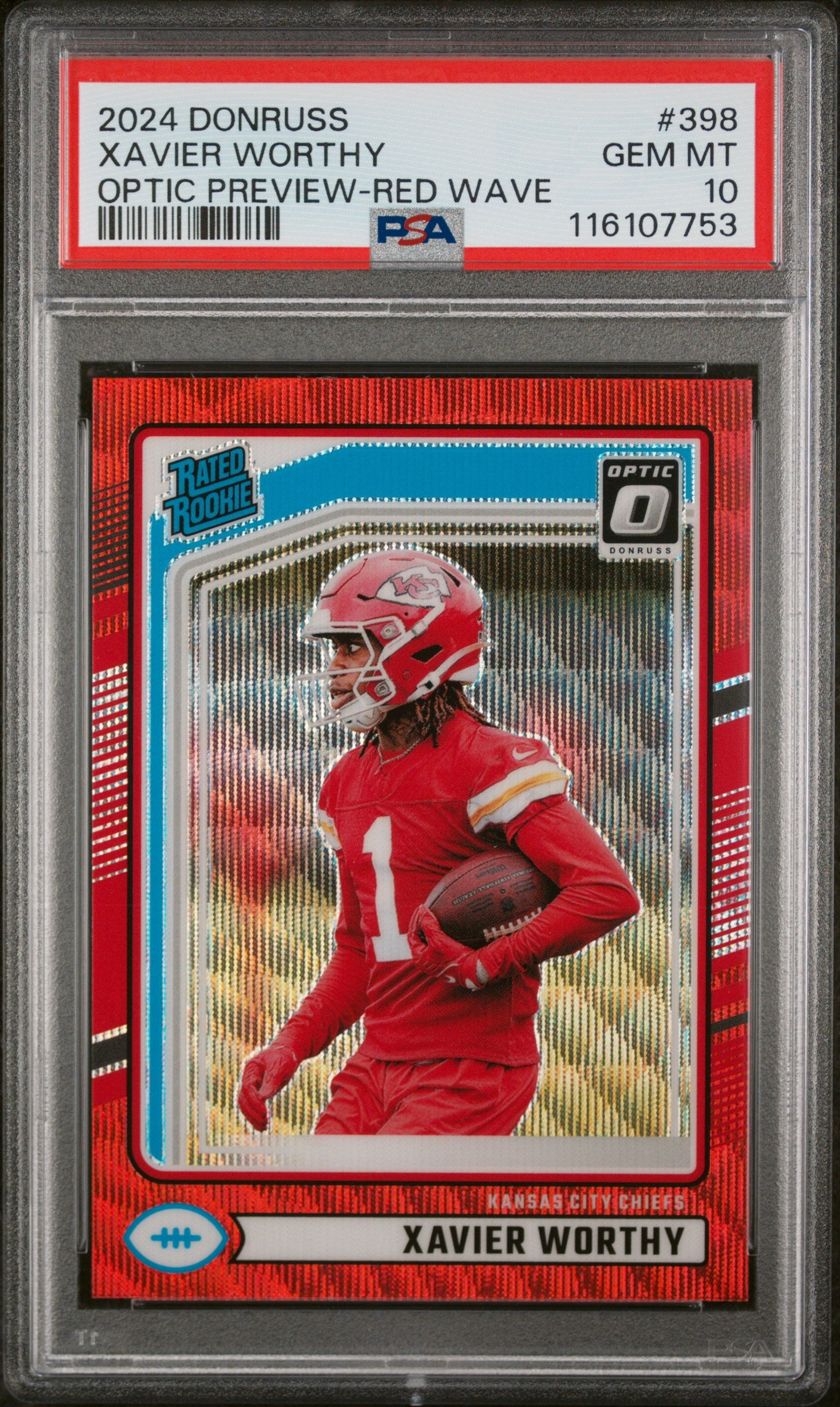 2024 Panini Donruss Optic Preview Red Wave Xavier Worthy #398 RC PSA 10