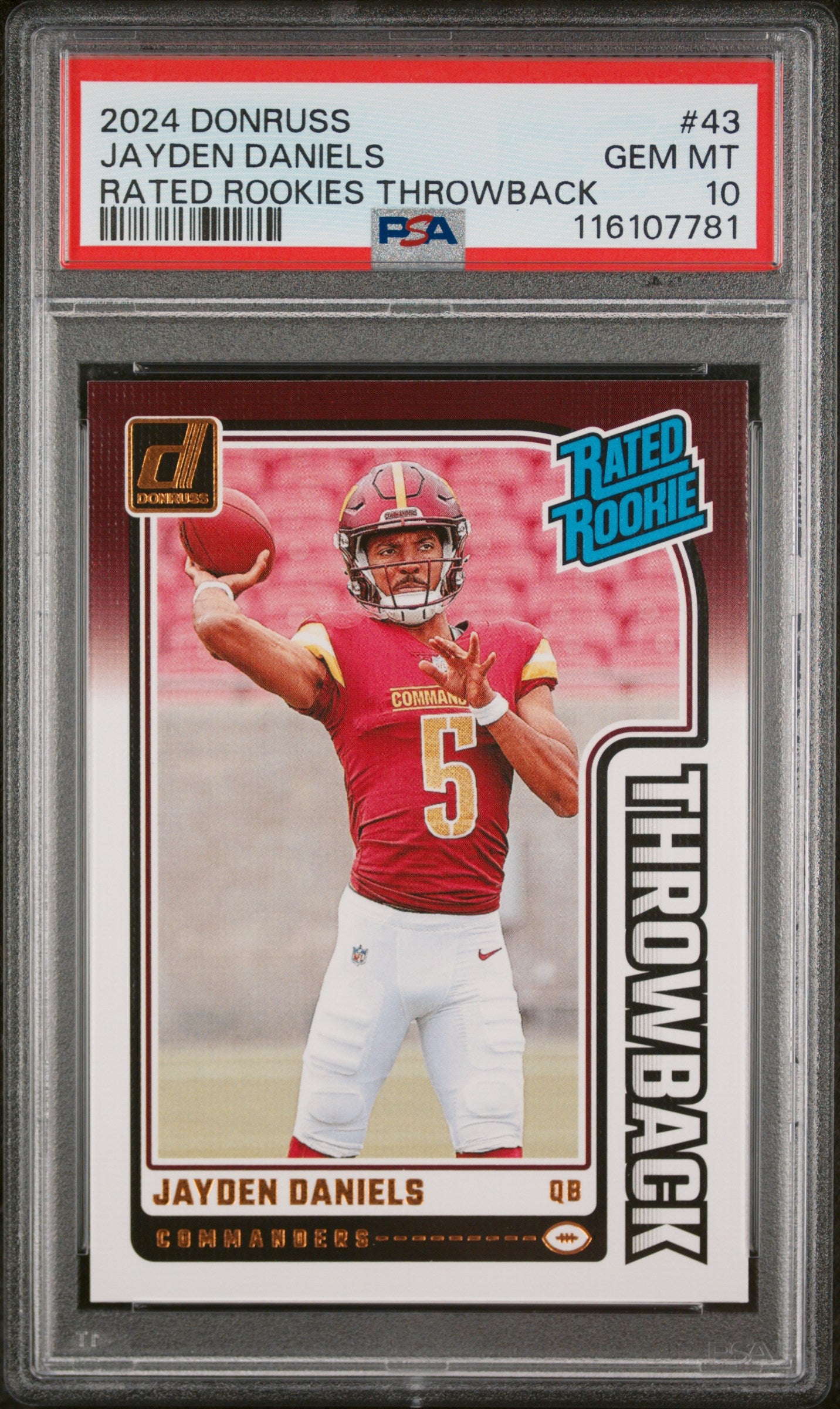 2024 Panini Donruss Rated Rookies Throwback Jayden Daniels #43 RC PSA 10