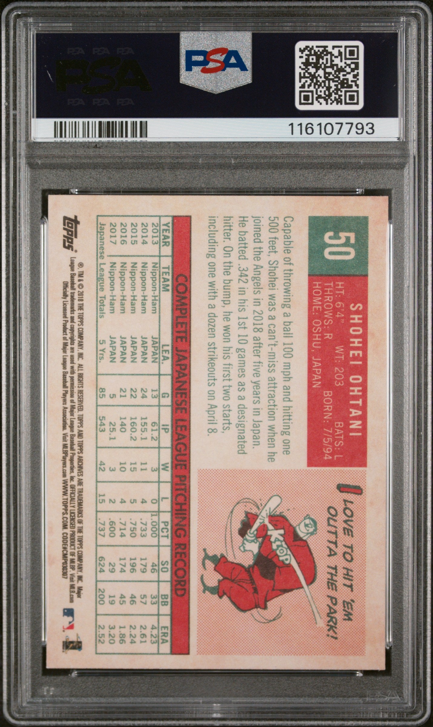 2018 Topps Archives #50 Shohei Ohtani PSA 9