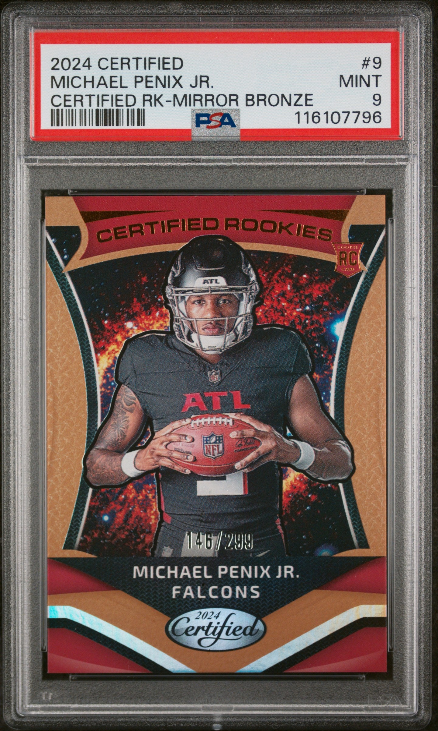 2024 Panini Certified Mirror Bronze Michael Penix Jr. #9 RC /299 PSA 9