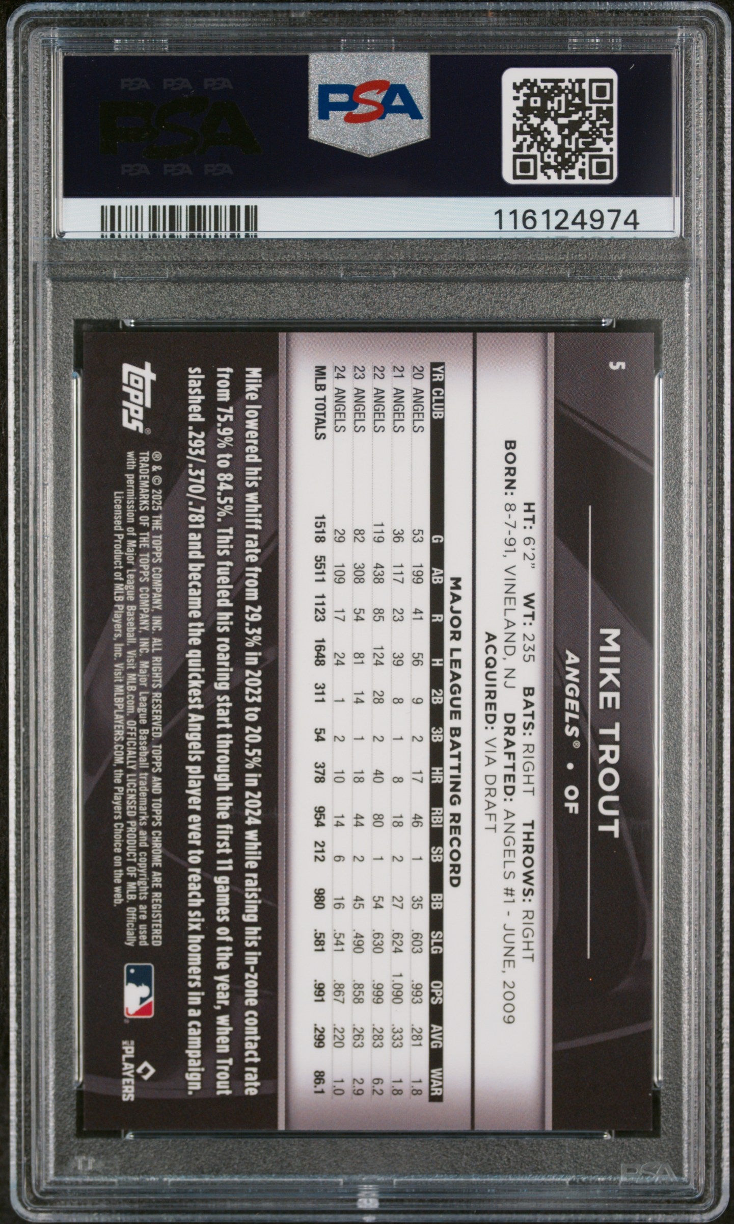 2025 Topps Chrome Black Green Wave Mike Trout #5 /99 PSA 10