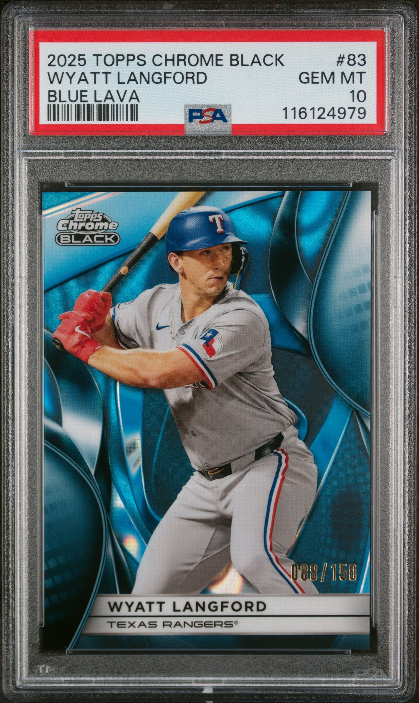 2025 Topps Chrome Black Blue Lava Wyatt Langford #83 /150 PSA 10