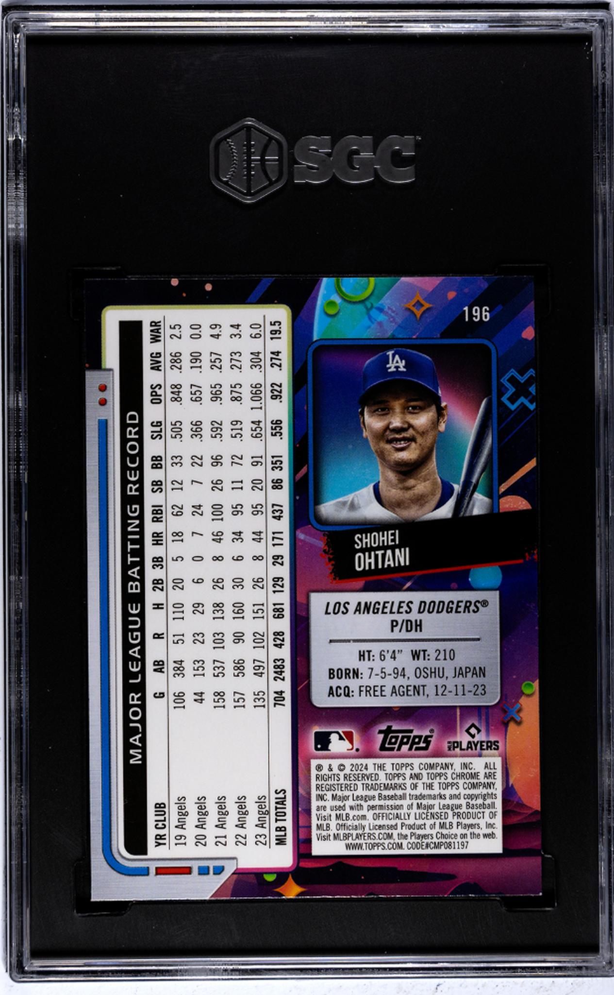 2024 Topps Cosmic Chrome Shohei Ohtani #196 SGC 10