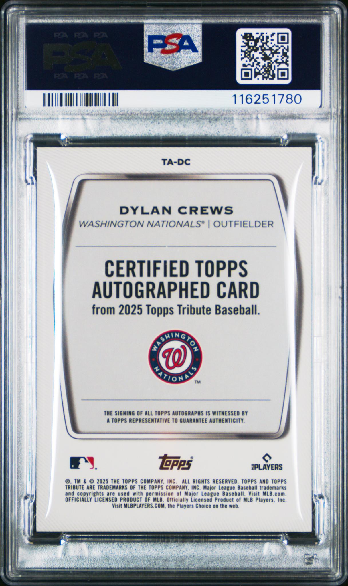 2025 Topps Tribute #TADC Dylan Crews Tribute Autograph-Blue /150 Auto PSA 10